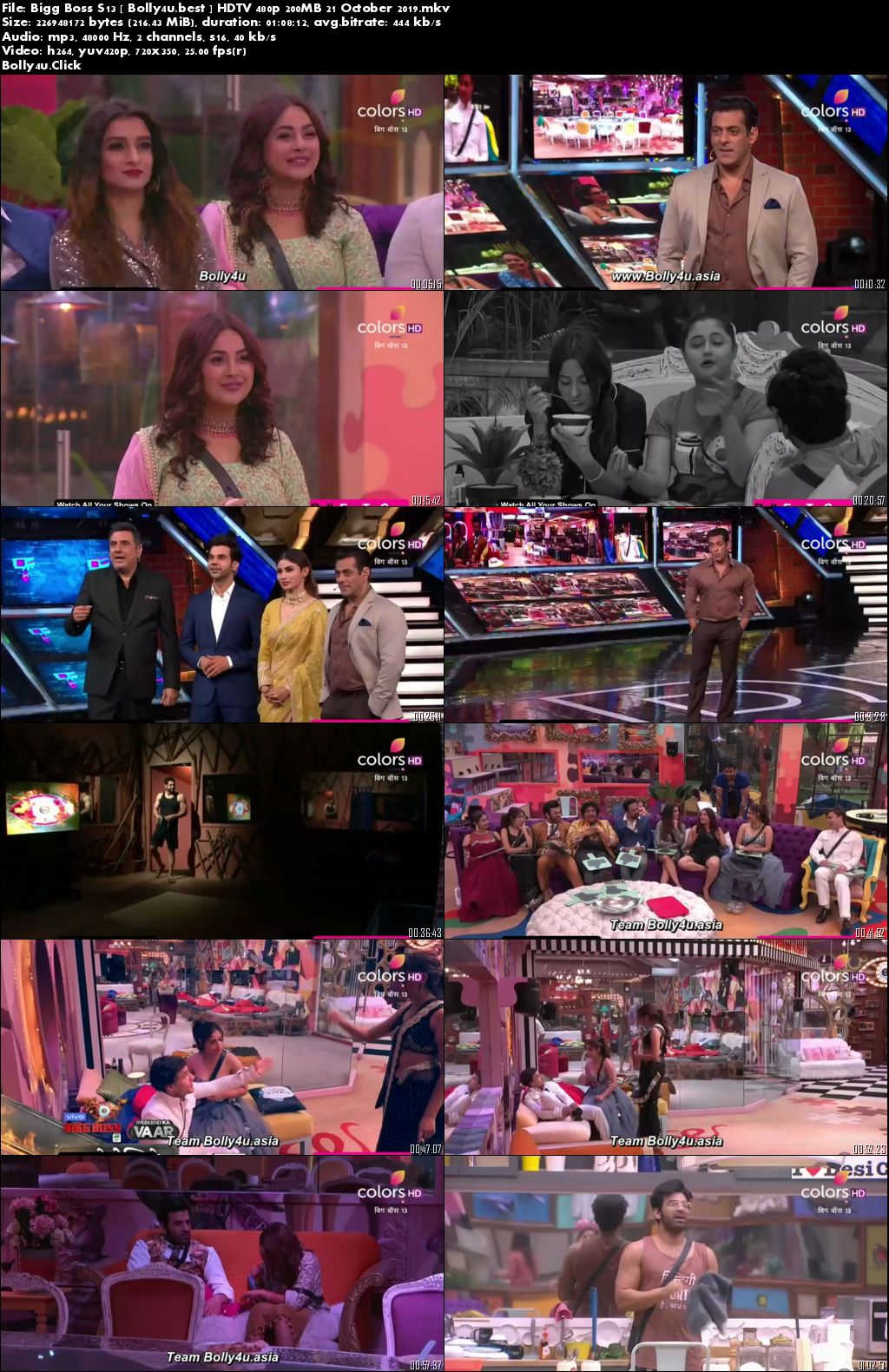 Bigg Boss S13 HDTV 480p 200MB 21 October 2019 Download