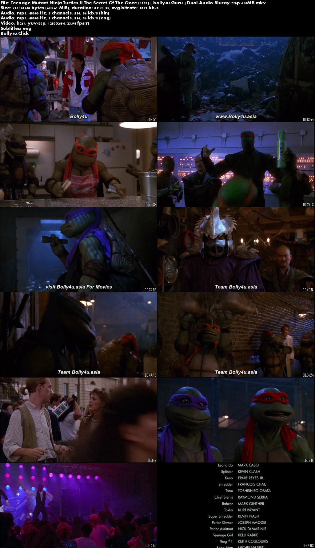 Teenage Mutant Ninja Turtles II The Secret Of The Ooze 1991 BRRip 300MB Hindi Dual Audio 480p Download