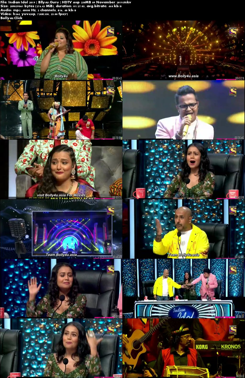 Indian Idol 2019 HDTV 480p 250MB 09 November 2019 Download