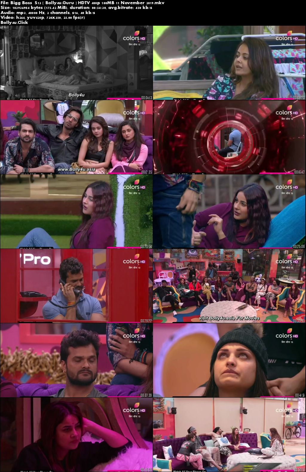 Bigg Boss  S13 HDTV 480p 180MB 11 November 2019 Download