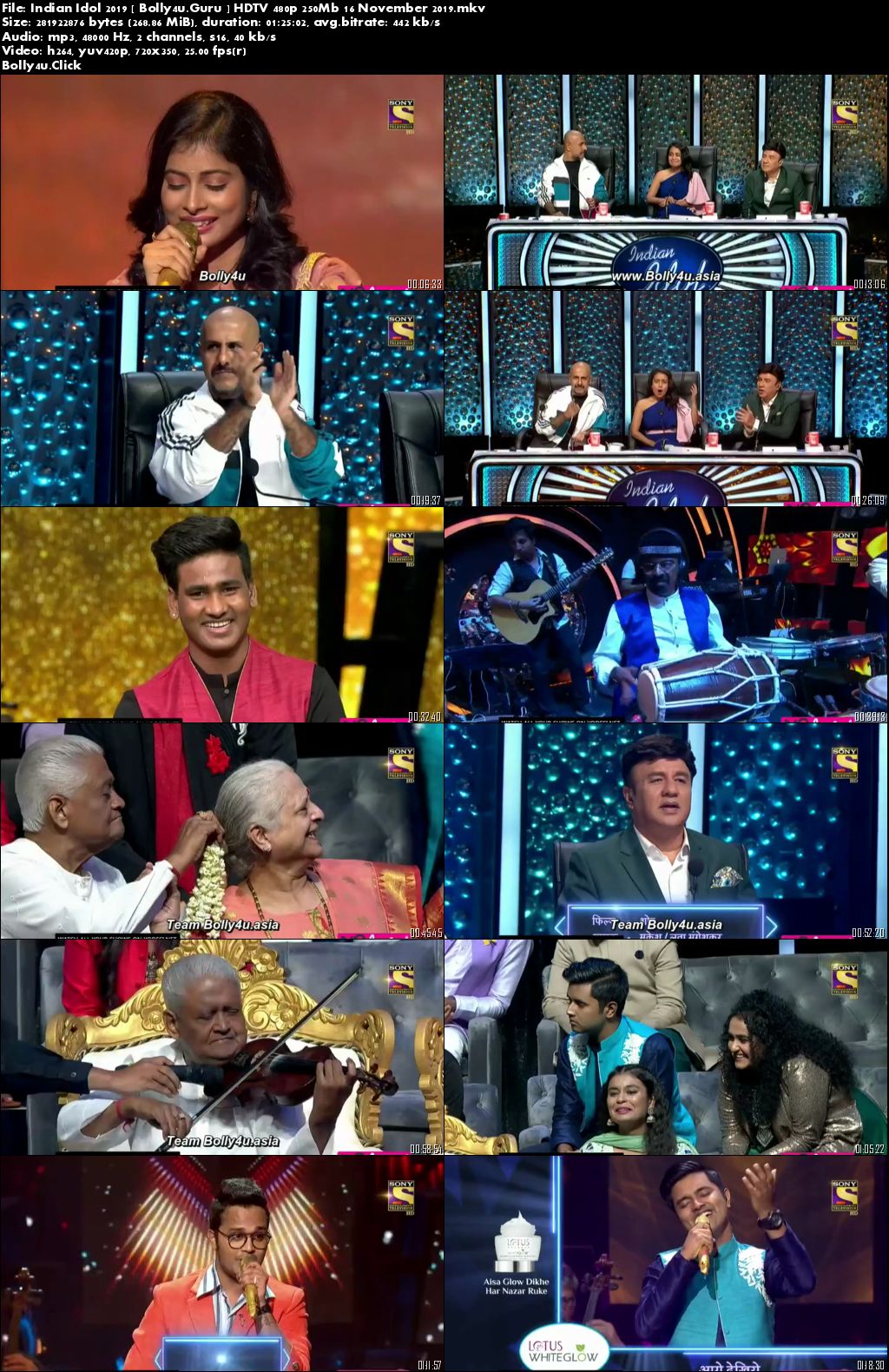 Indian Idol 2019 HDTV 480p 250Mb 16 November 2019 Download