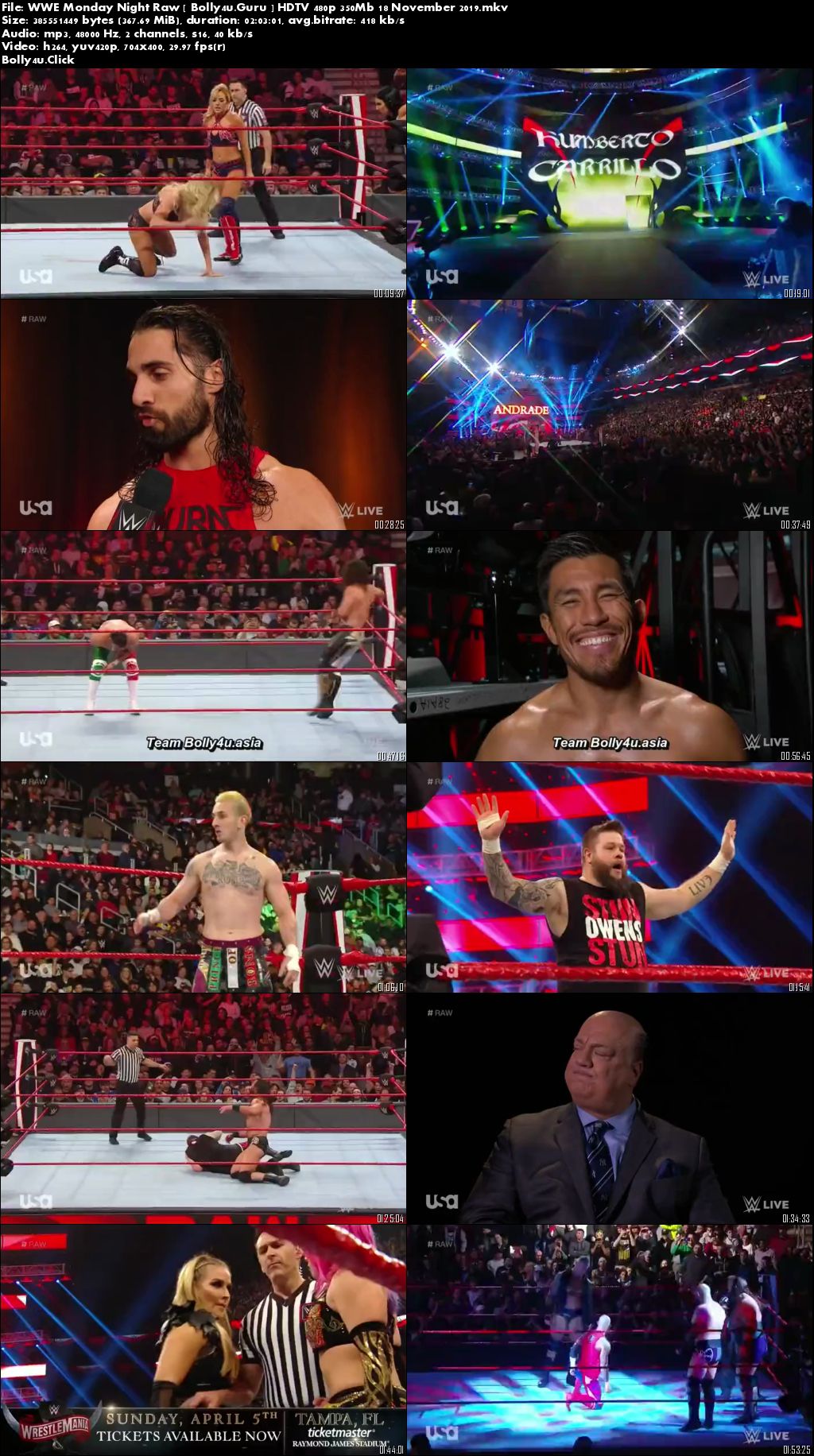 WWE Monday Night Raw HDTV 480p 350Mb 18 November 2019 Download