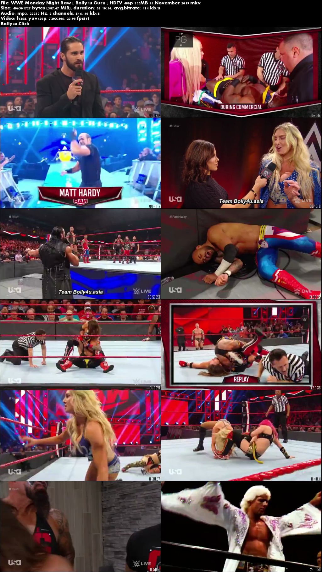 WWE Monday Night Raw HDTV 480p 350MB 25 November 2019 Download