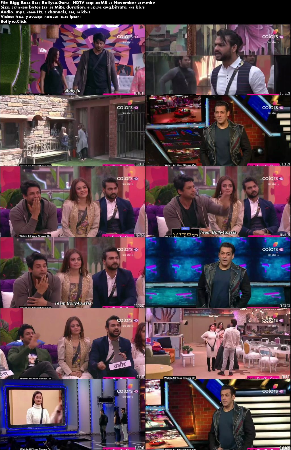 Bigg Boss S13 HDTV 480p 300MB 30 November 2019 Download