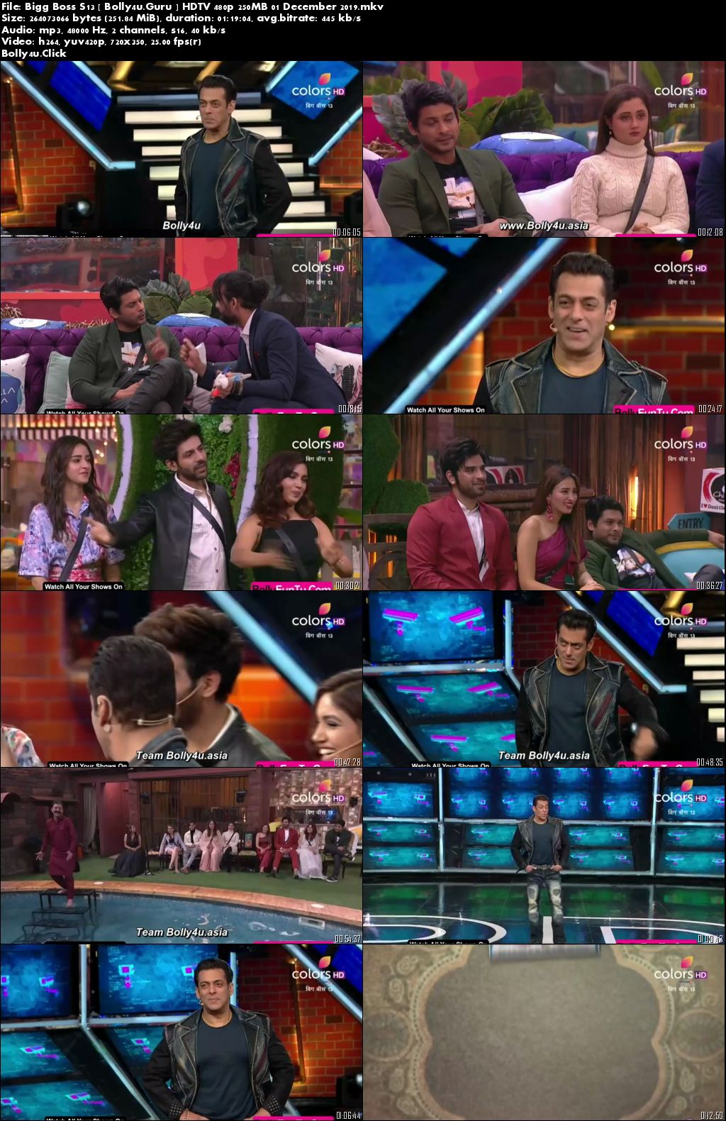 Bigg Boss S13 HDTV 480p 250MB 01 December 2019 Download