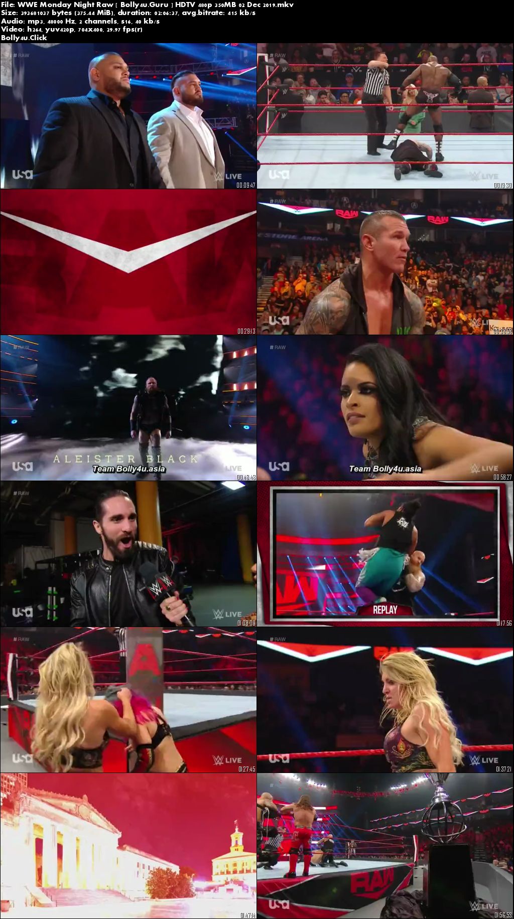 WWE Monday Night Raw HDTV 480p 350MB 02 Dec 2019 Download