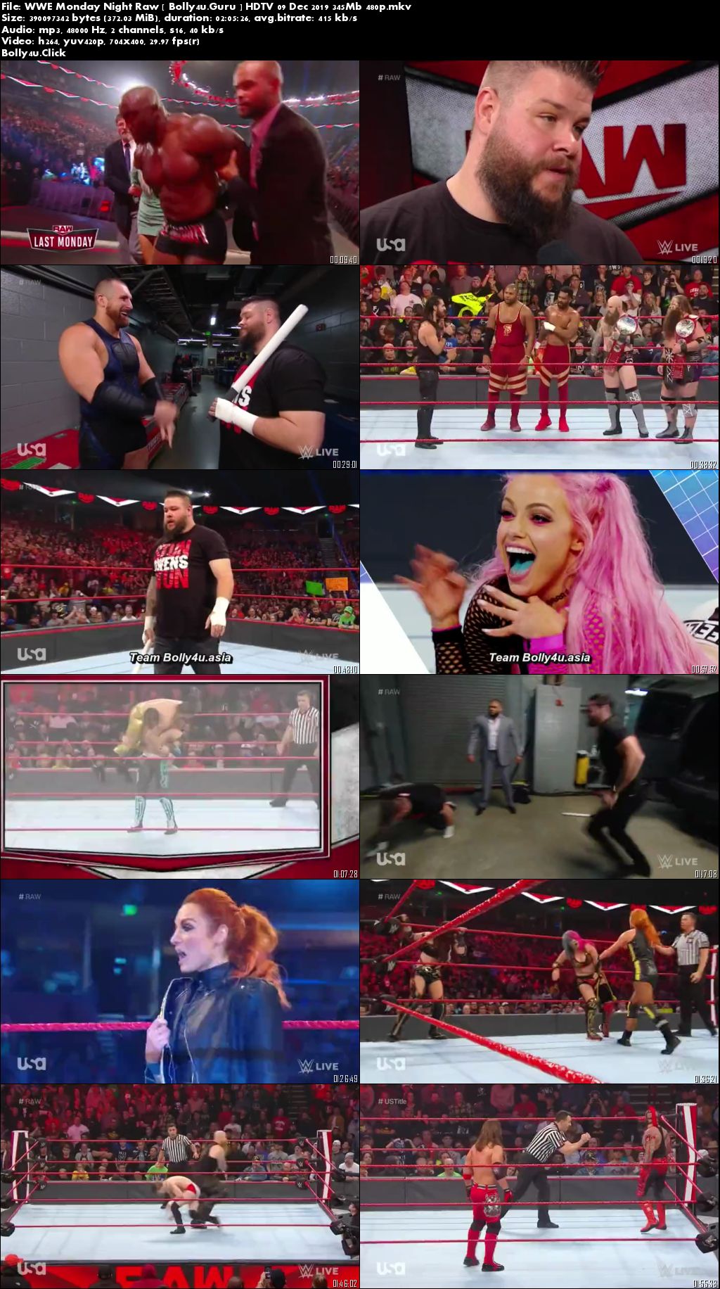 WWE Monday Night Raw HDTV 350MB 480p 09 December 2019 Download