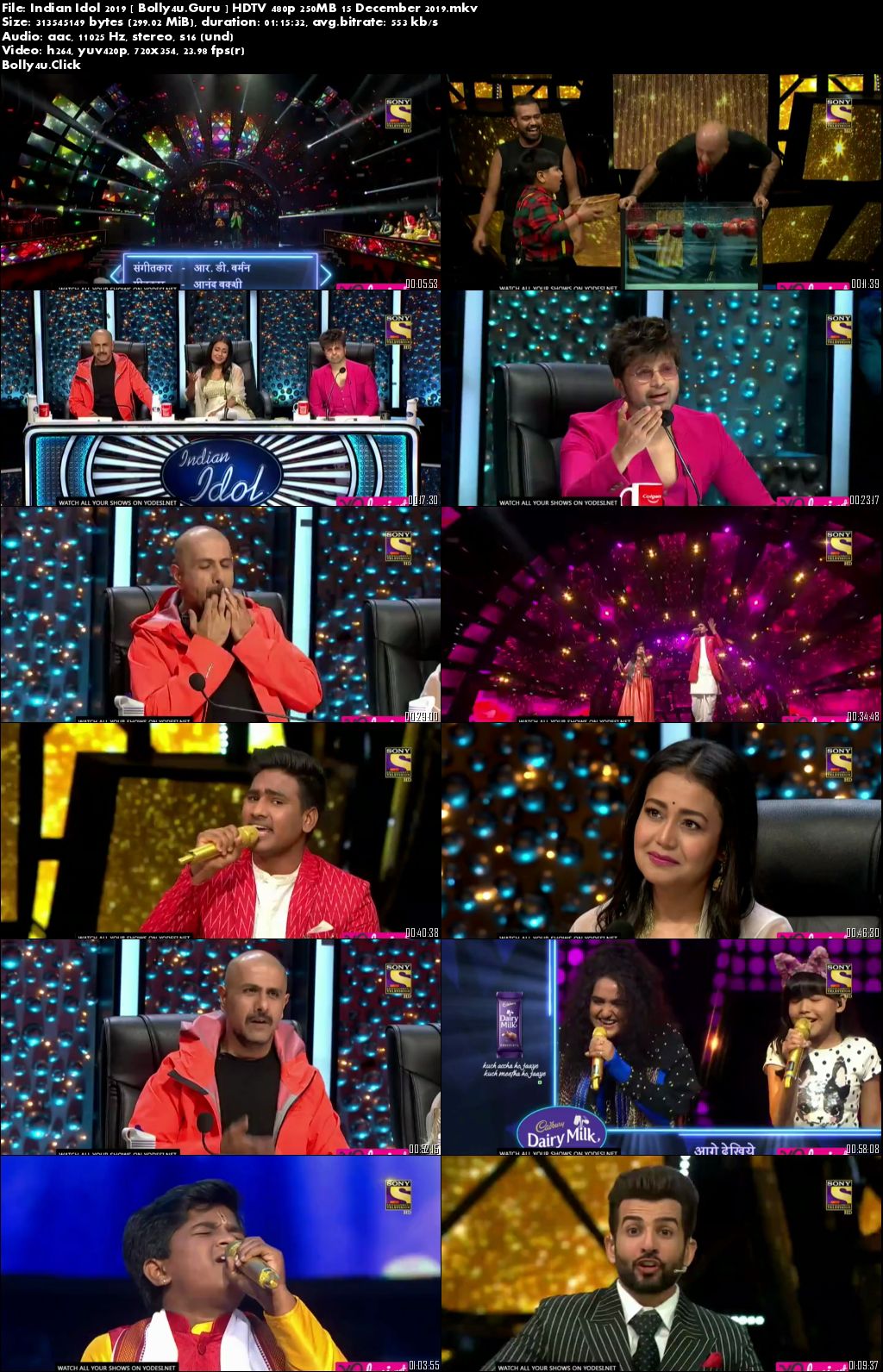 Indian Idol 2019 HDTV 480p 250MB 15 December 2019 Download