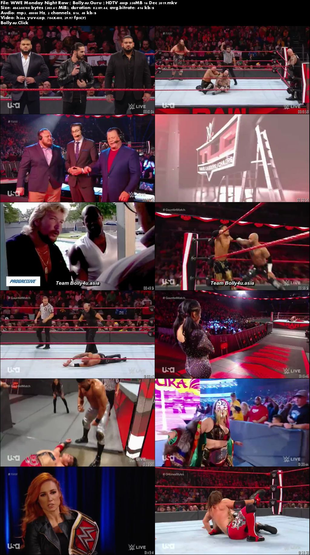 WWE Monday Night Raw HDTV 480p 350MB 16 December 2019 Download