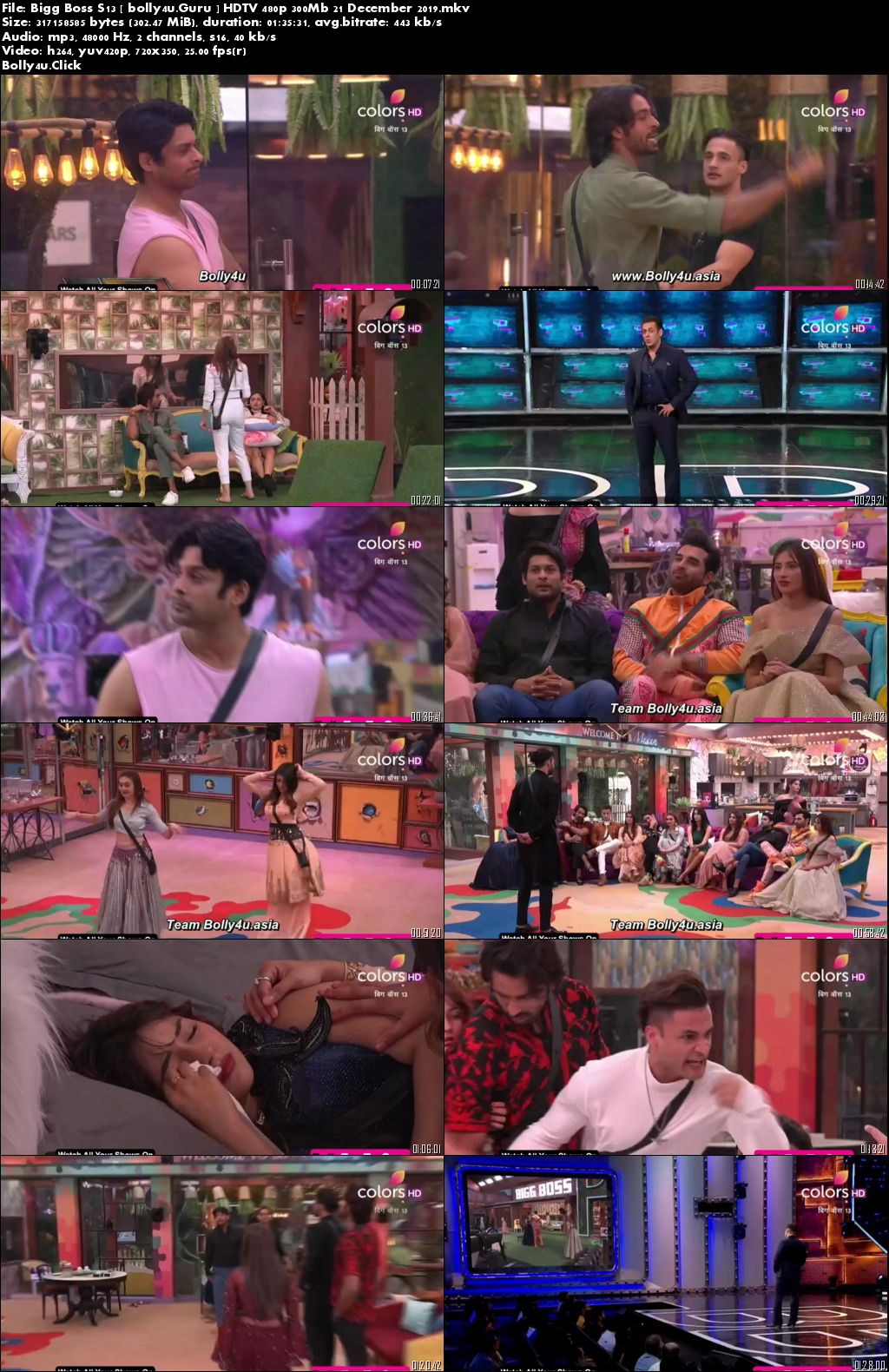 Bigg Boss S13 HDTV 480p 300Mb 21 December 2019 Download