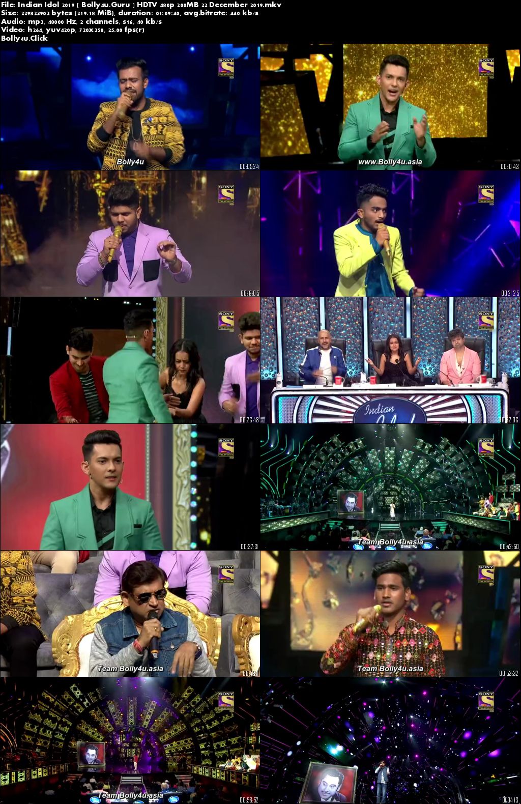 Indian Idol 2019 HDTV 480p 200MB 22 December 2019 Download