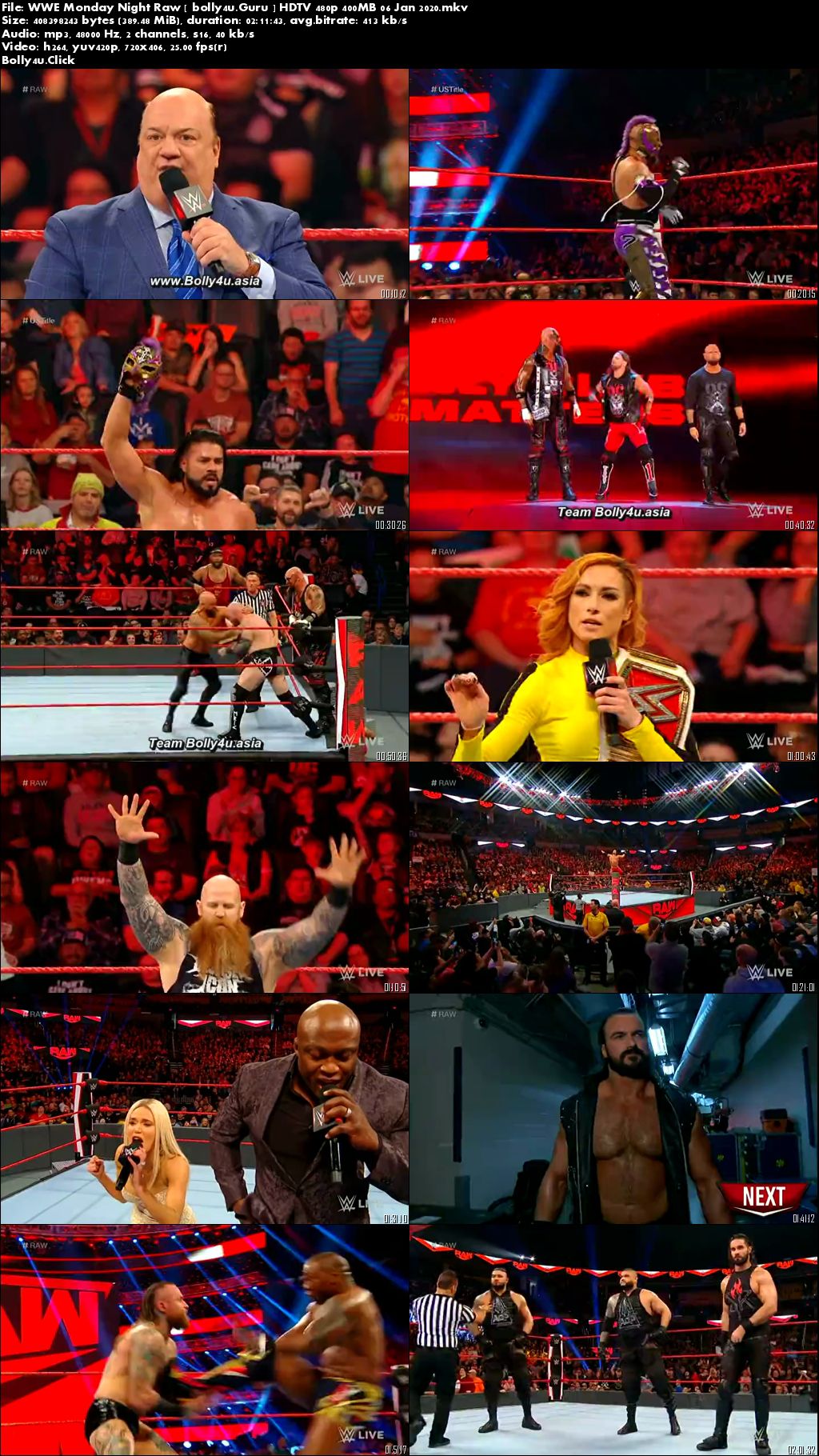 WWE Monday Night Raw HDTV 480p 400MB 06 January 2020 Download