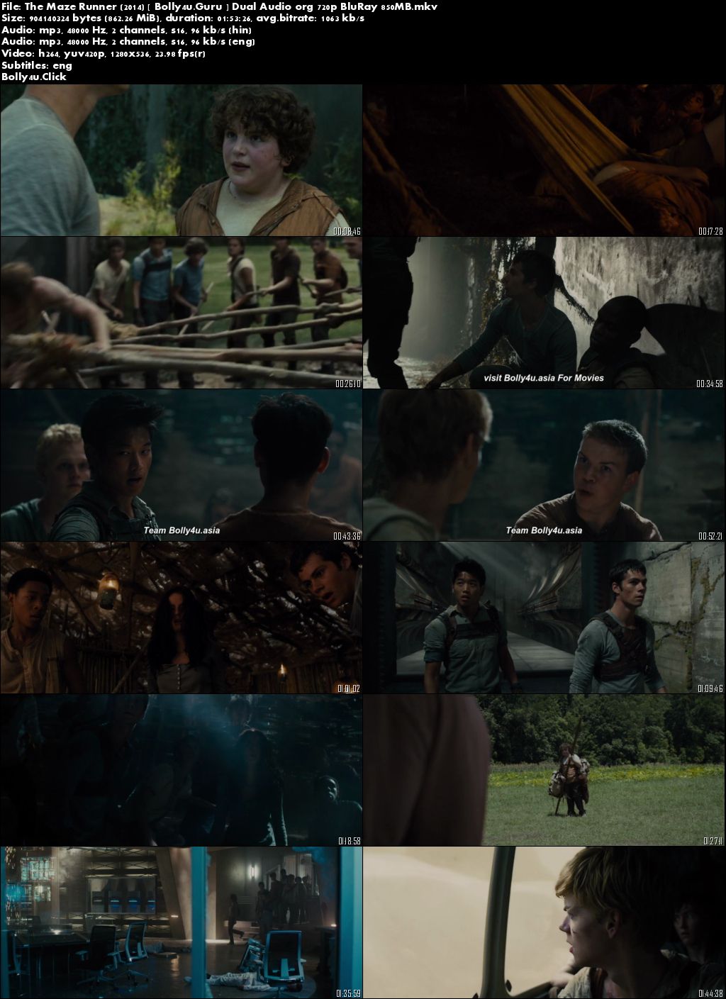 The Maze Runner 2014 BluRay 850Mb Hindi Dual Audio ORG 720p Download