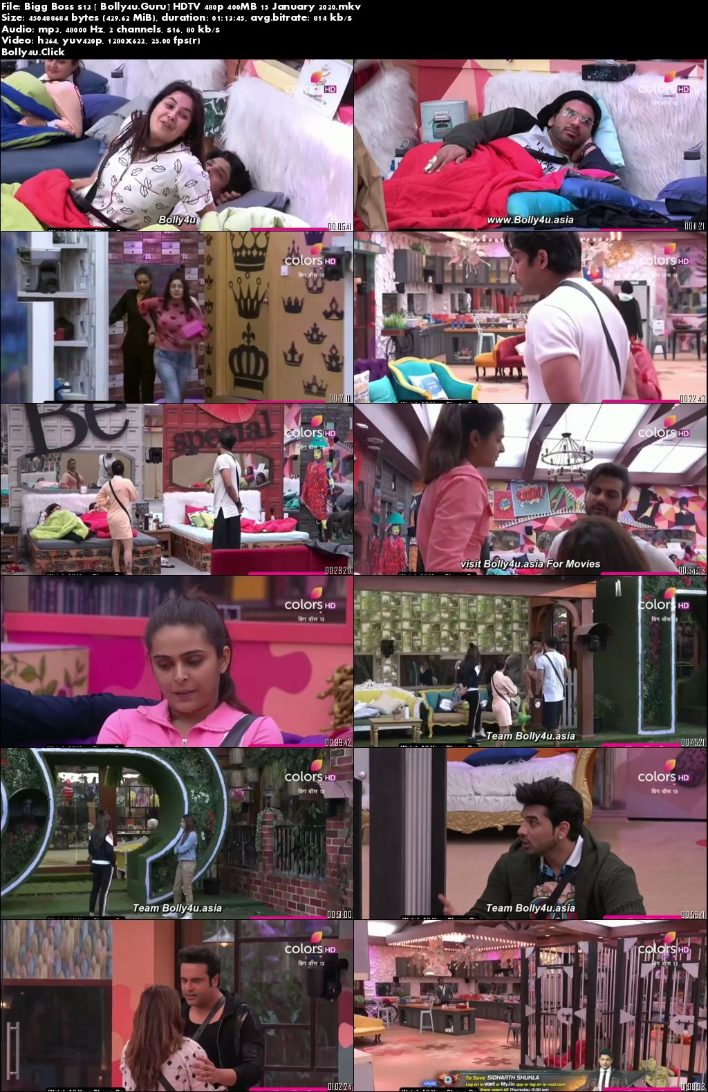 Bigg Boss S13 HDTV 400MB 15 January 2020 480p 720p Download