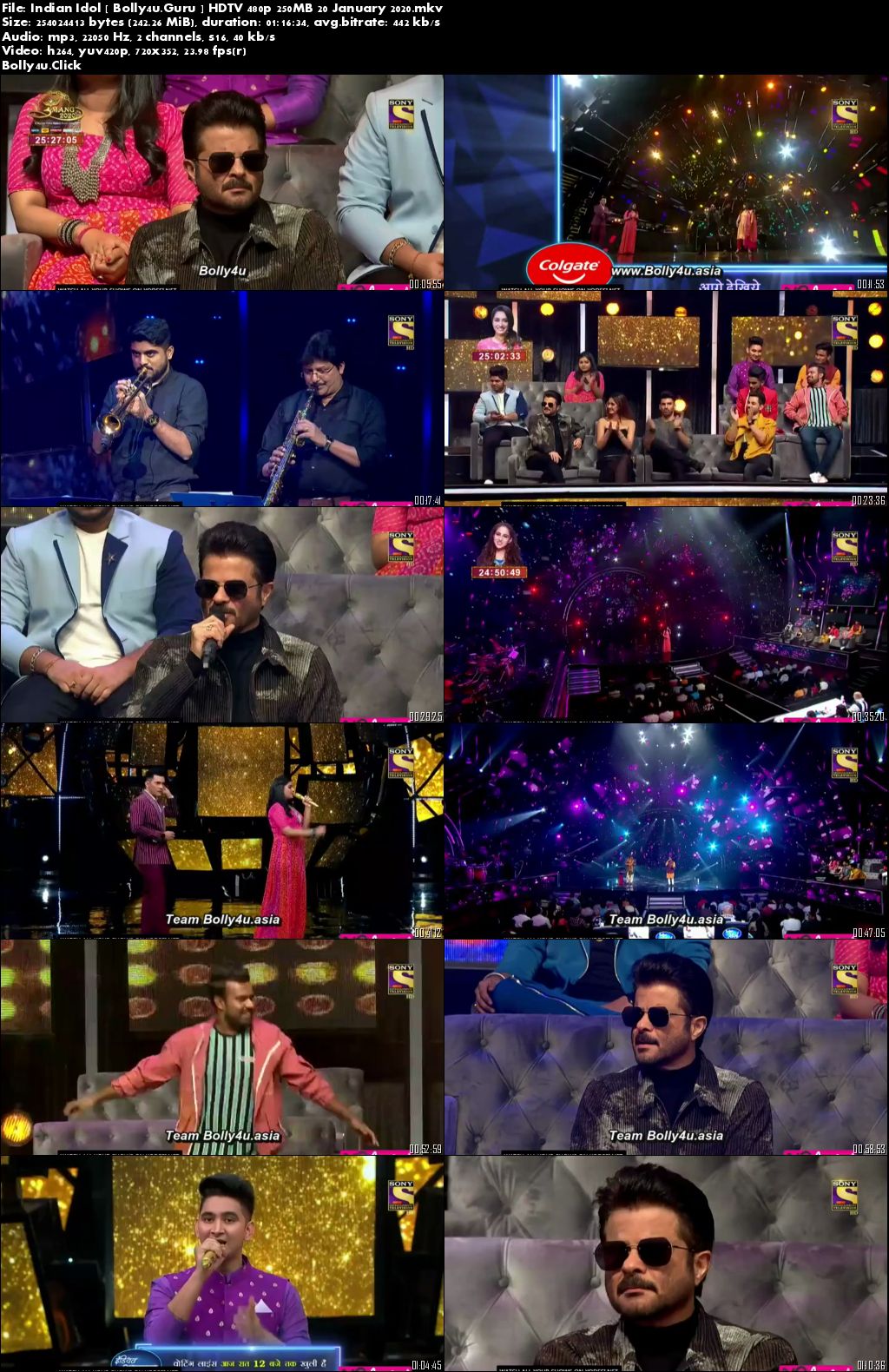Indian Idol HDTV 480p 250MB 20 January 2020 Download