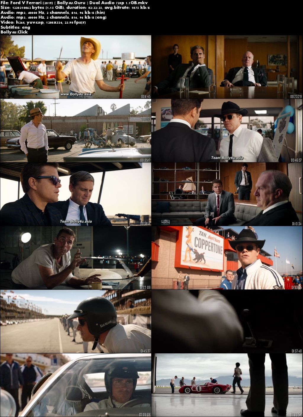 Ford V Ferrari 2019 BRRip 500MB Hindi Dual Audio ORG 480p Download