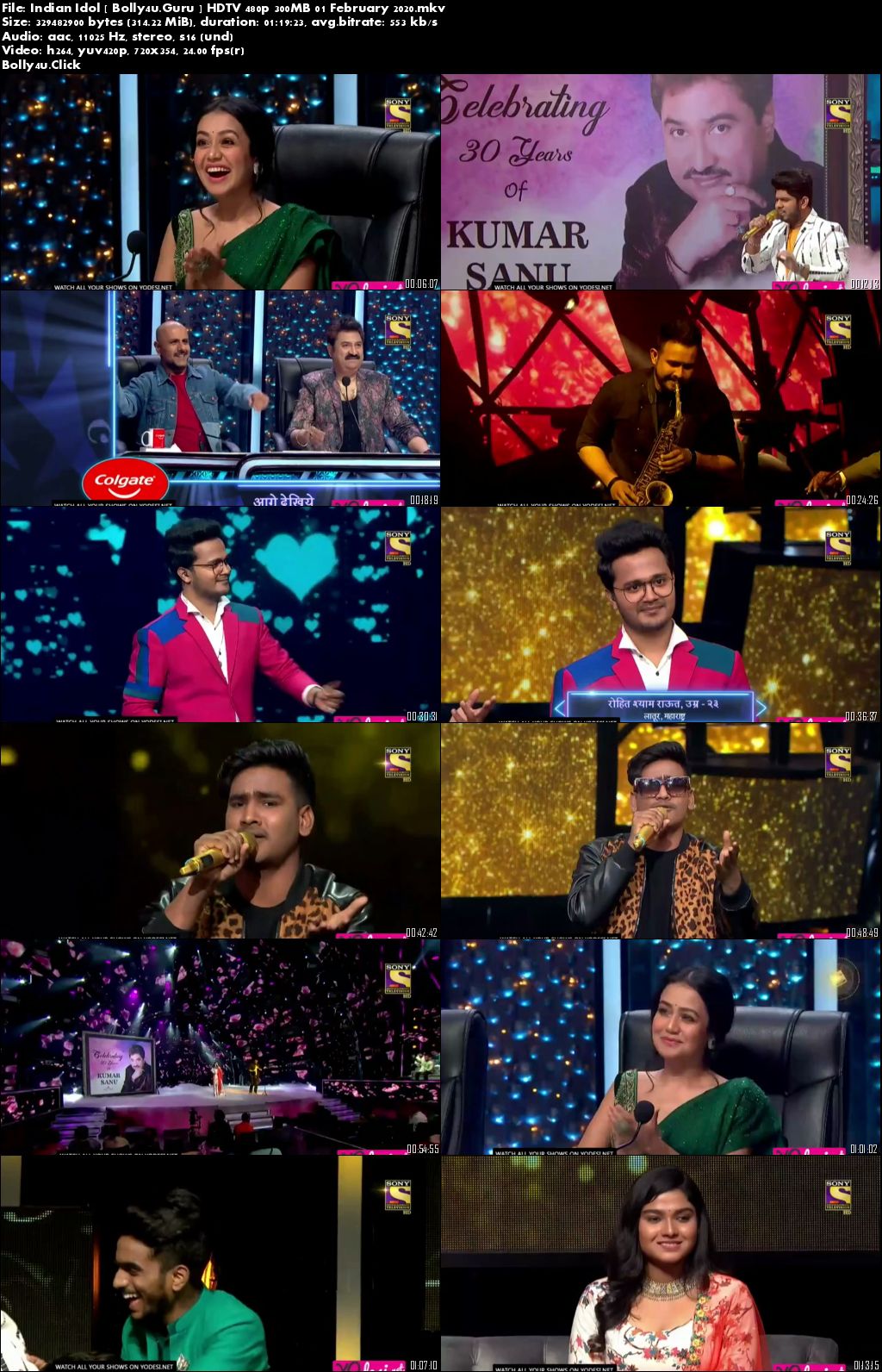 Indian Idol HDTV 480p 300MB 01 February 2020 Download