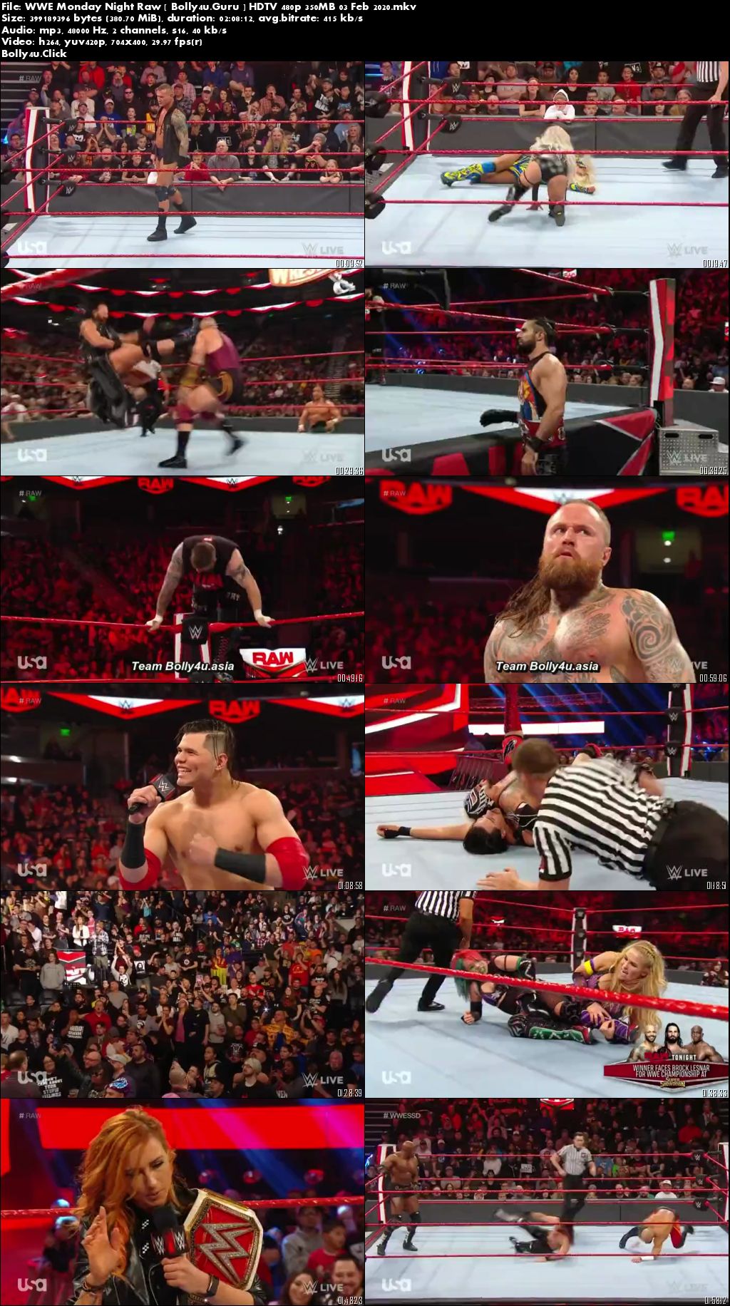 WWE Monday Night Raw HDTV 480p 350MB 03 Feb 2020 Download