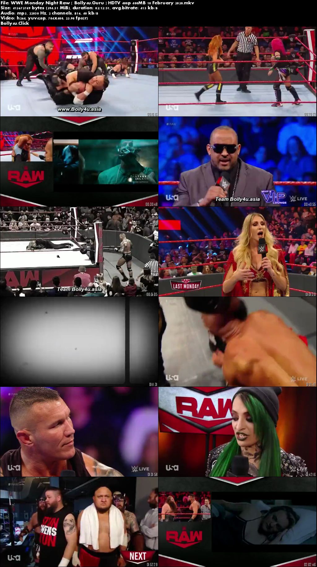 WWE Monday Night Raw HDTV 480p 400MB 10 February 2020 download