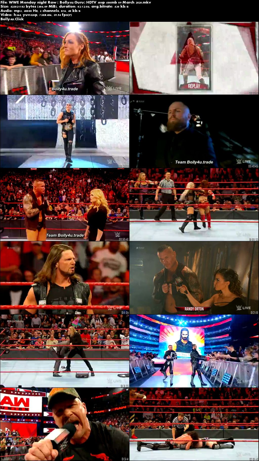 WWE Monday Night Raw HDTV 480p 400mb 09 March 2020 Download