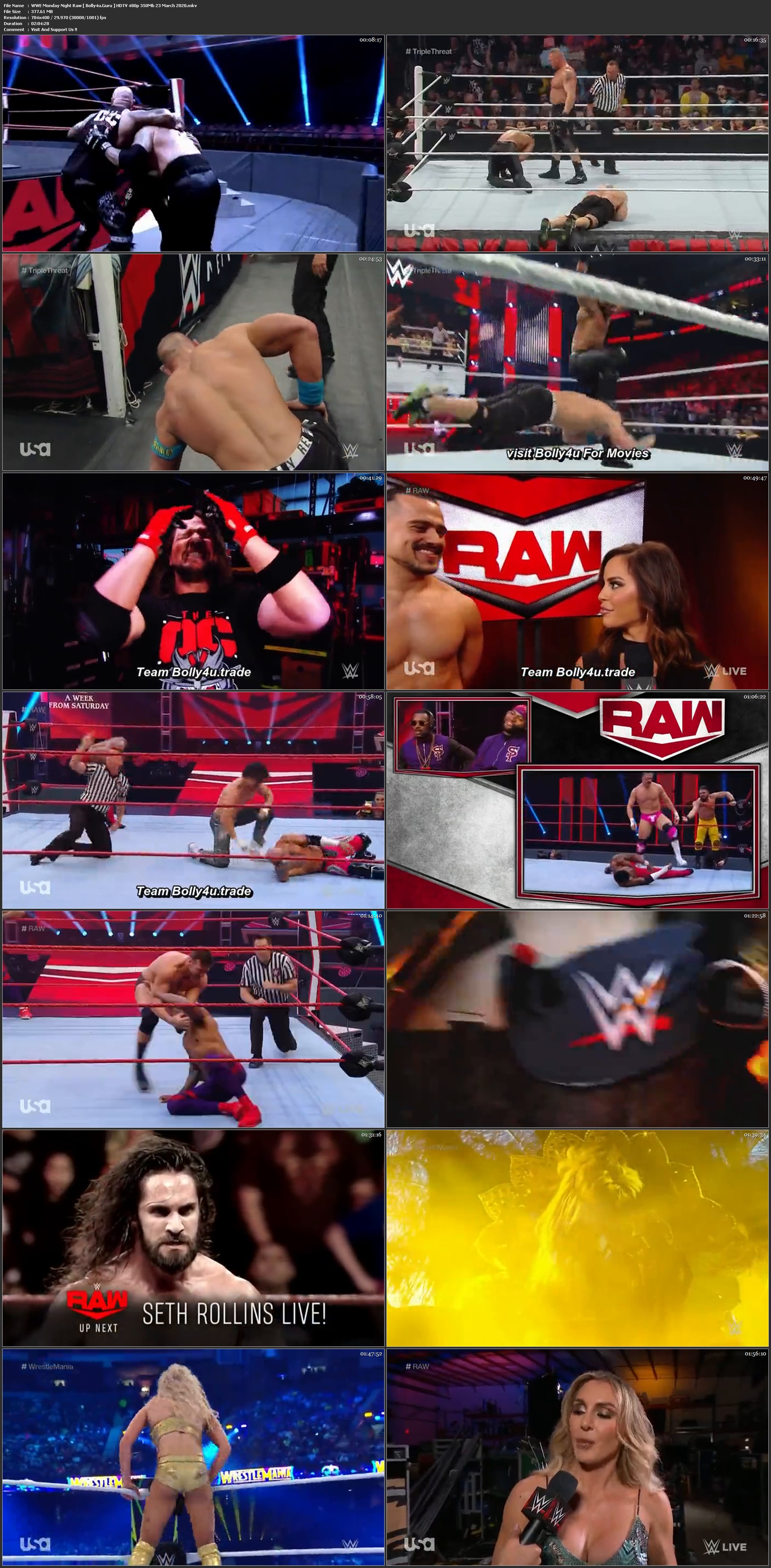 WWE Monday Night Raw HDTV 480p 350Mb 23 March 2020 Download