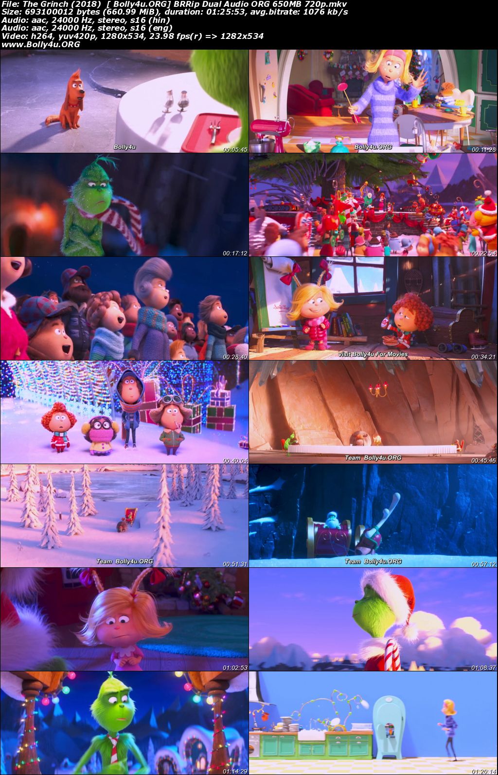 The Grinch 2018 BRRip 650Mb Hindi Dual Audio ORG 720p Download