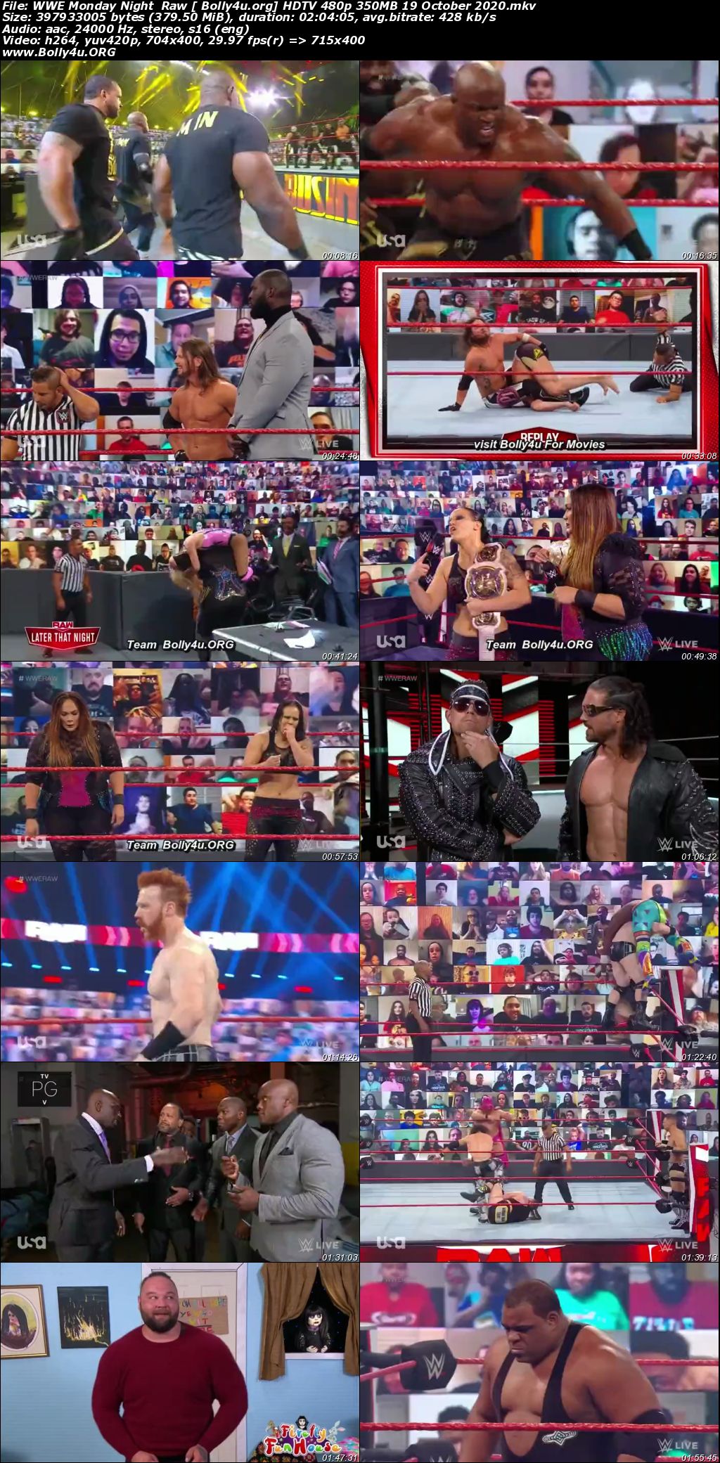 WWE Monday Night Raw HDTV 480p 350MB 19 October 2020 Download