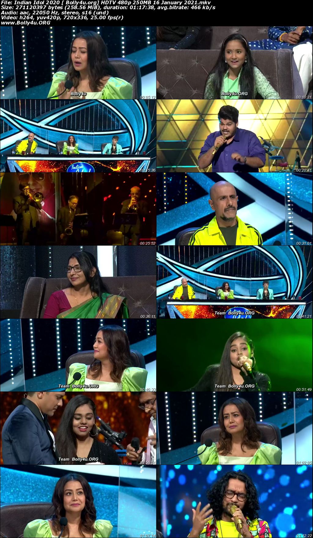 Indian Idol 2020 HDTV 480p 250MB 16 January 2021 Download