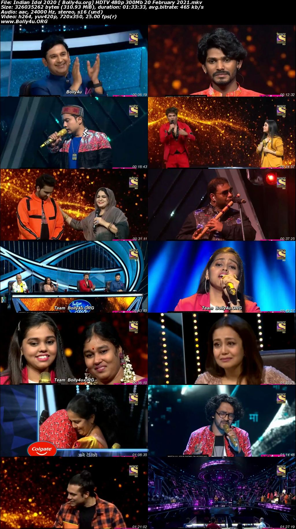 Indian Idol 2021 HDTV 480p 300Mb 20 February 2021 Download