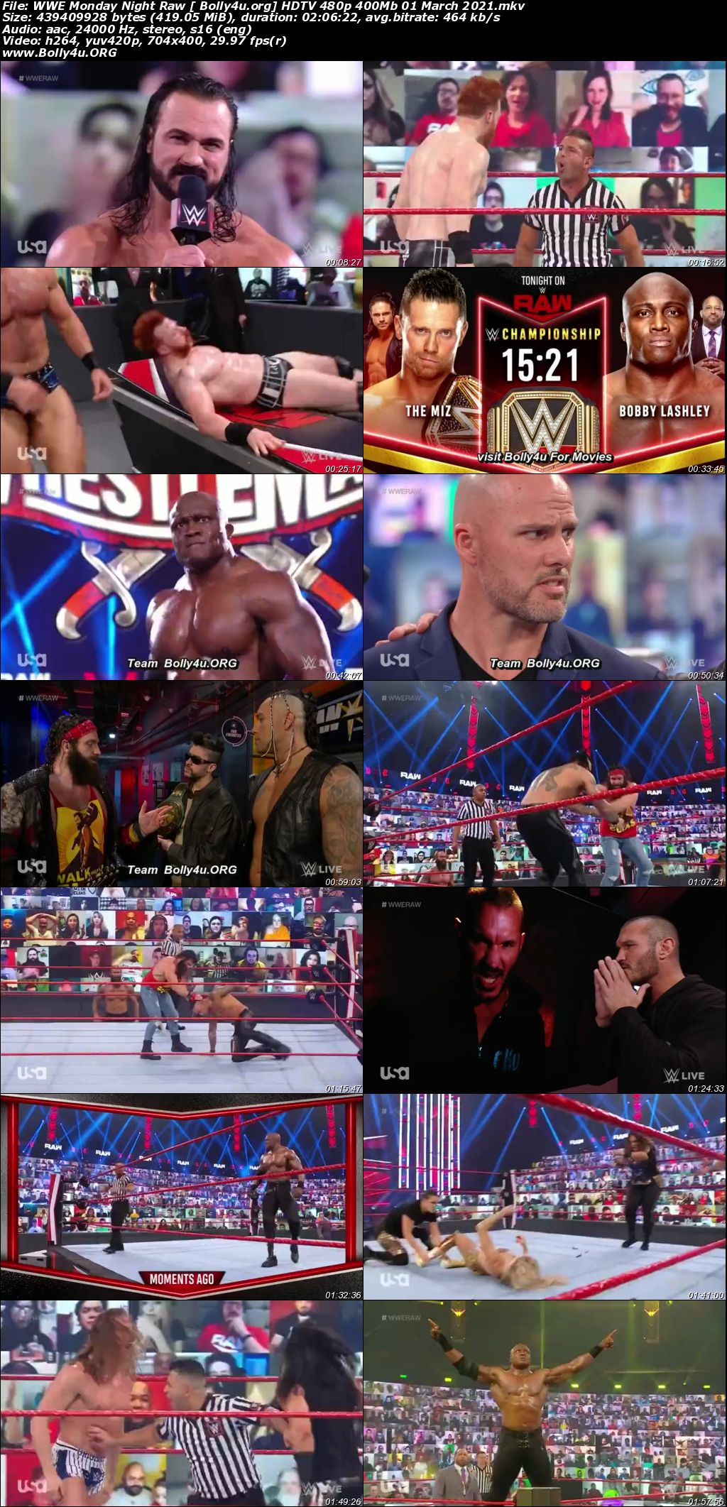 WWE Monday Night Raw HDTV 480p 400Mb 01 March 2021 Download