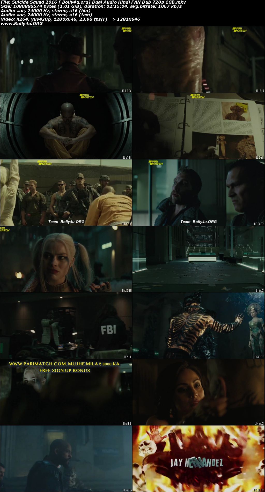 Suicide Squad 2016 BluRay 400Mb UNRATED Hindi Dual Audio 480p Download