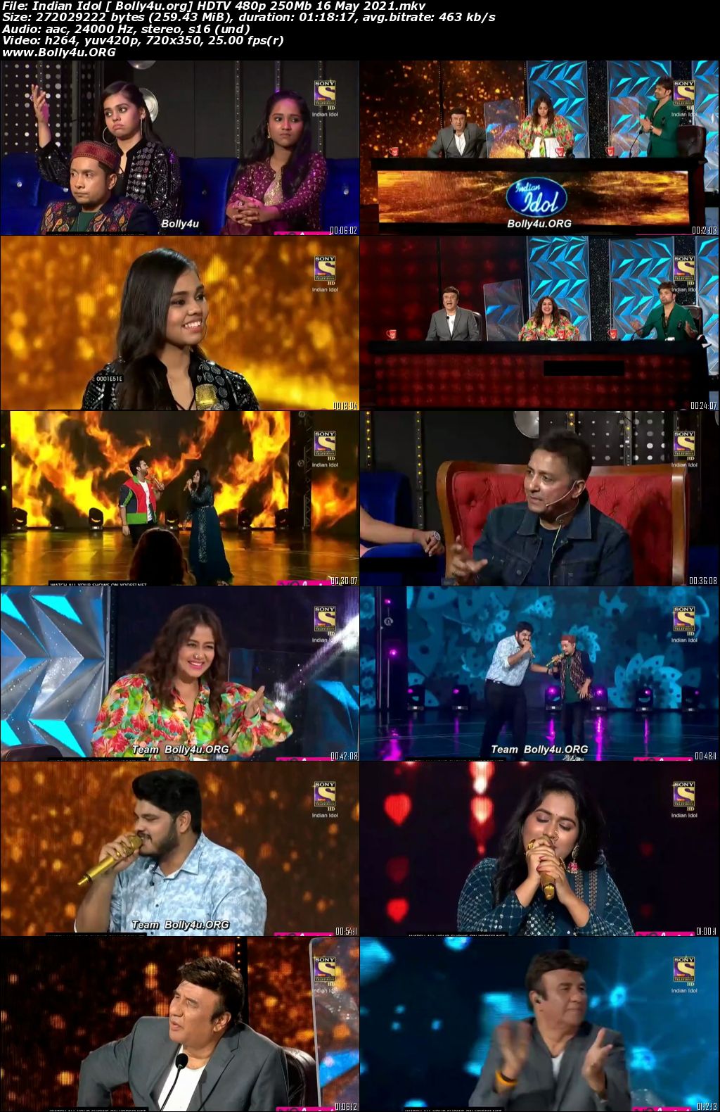 Indian Idol HDTV 480p 250Mb 16 May 2021 Download