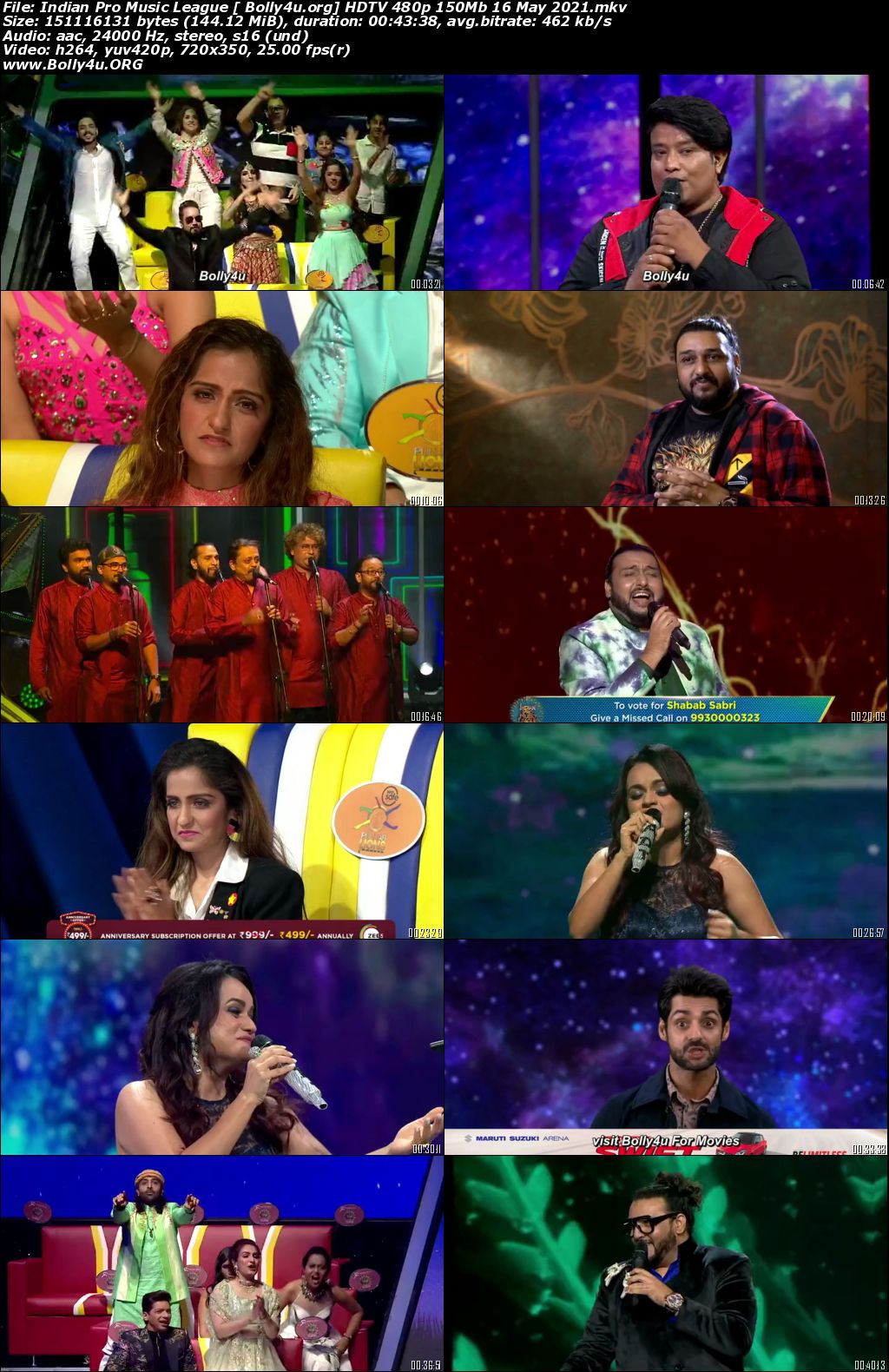Indian Pro Music League HDTV 480p 150Mb 16 May 2021 Download