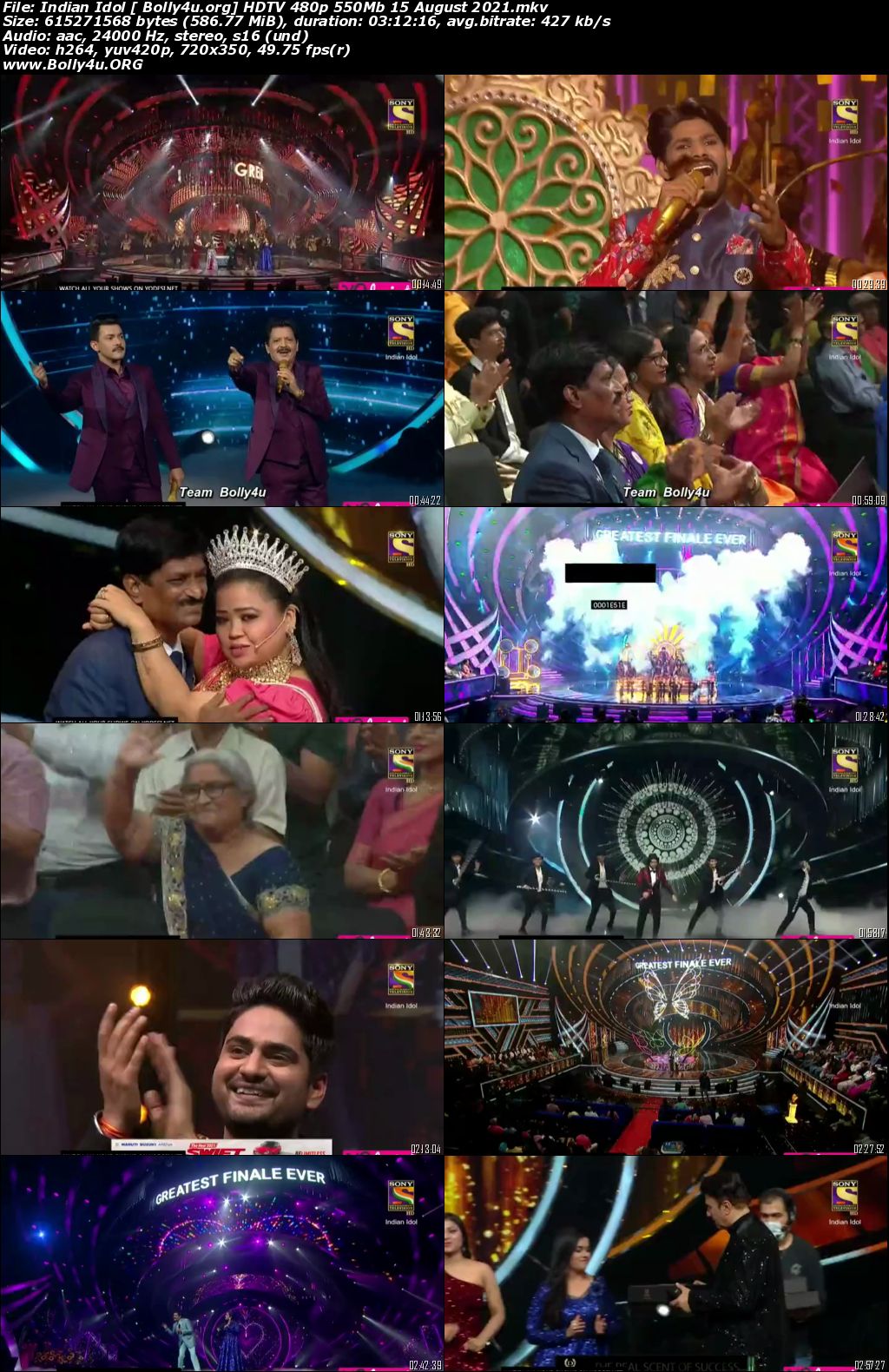 Indian Idol HDTV 480p 550Mb Grand Finale 15 August 2021 Download