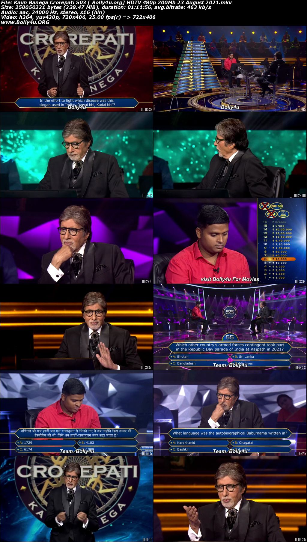 Kaun Banega Crorepati HDTV 480p 200Mb 23 August 2021 Download