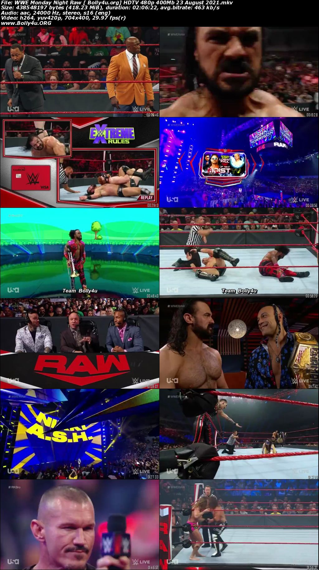 WWE Monday Night Raw HDTV 480p 400Mb 23 August 2021 Download