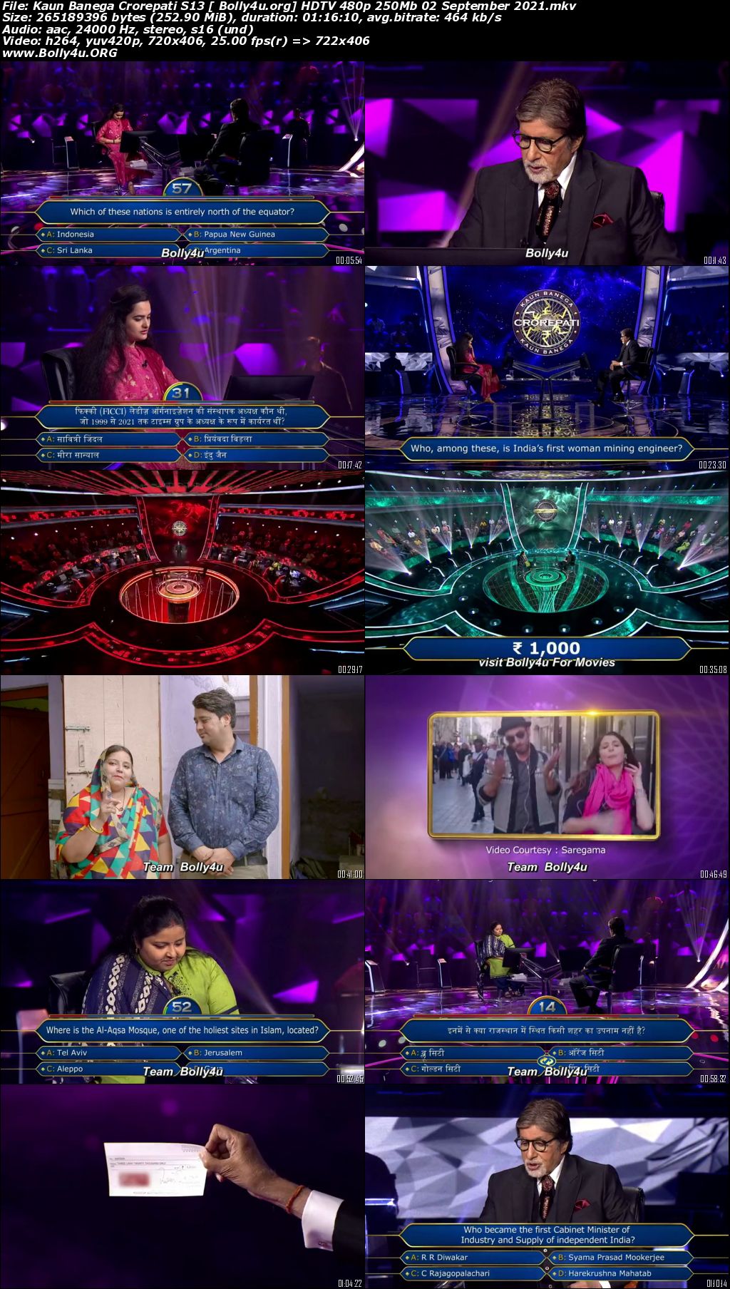 Kaun Banega Crorepati S13 HDTV 480p 250Mb 02 September 2021 Download
