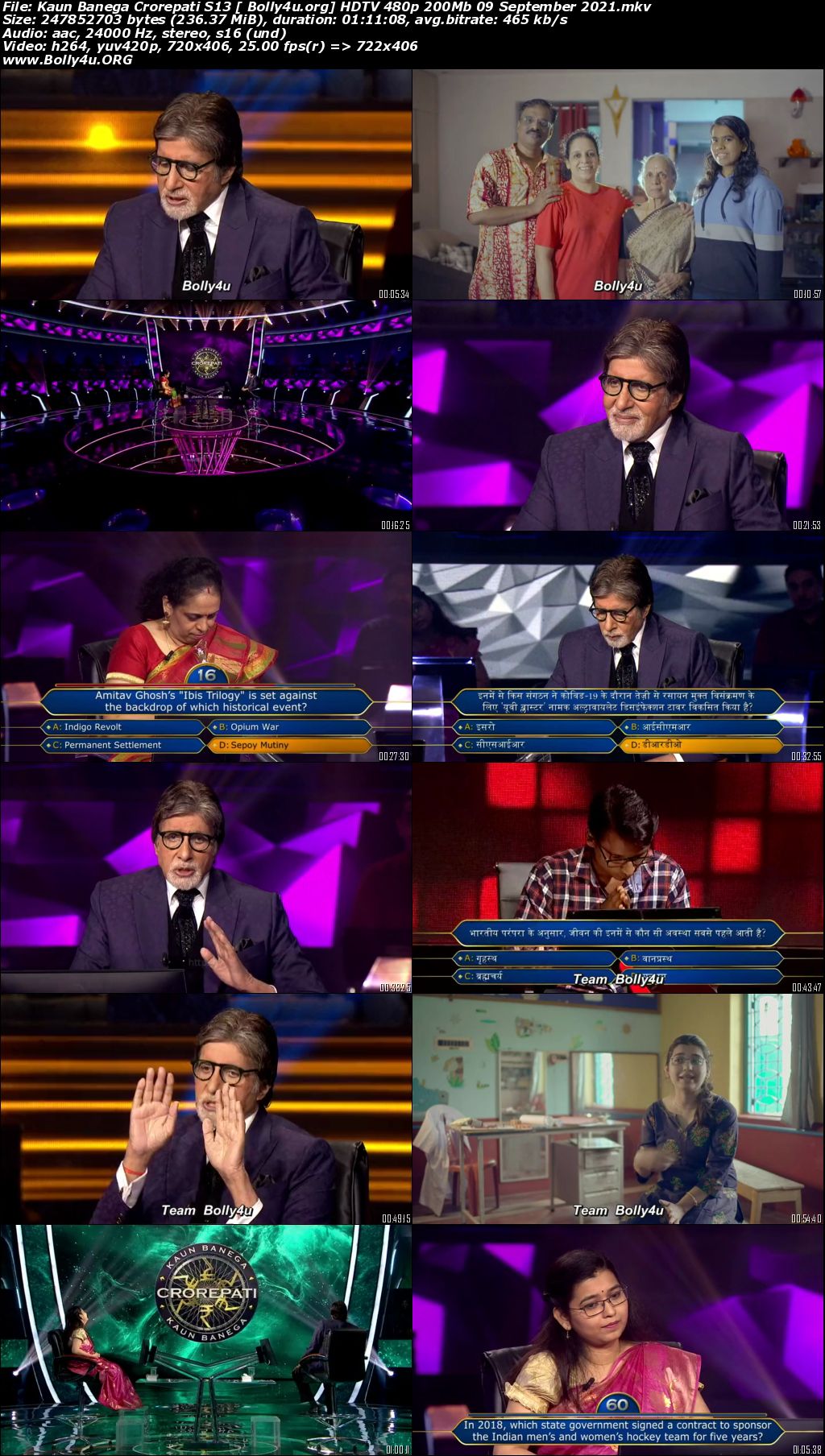 Kaun Banega Crorepati S13 HDTV 480p 200Mb 09 September 2021 Download