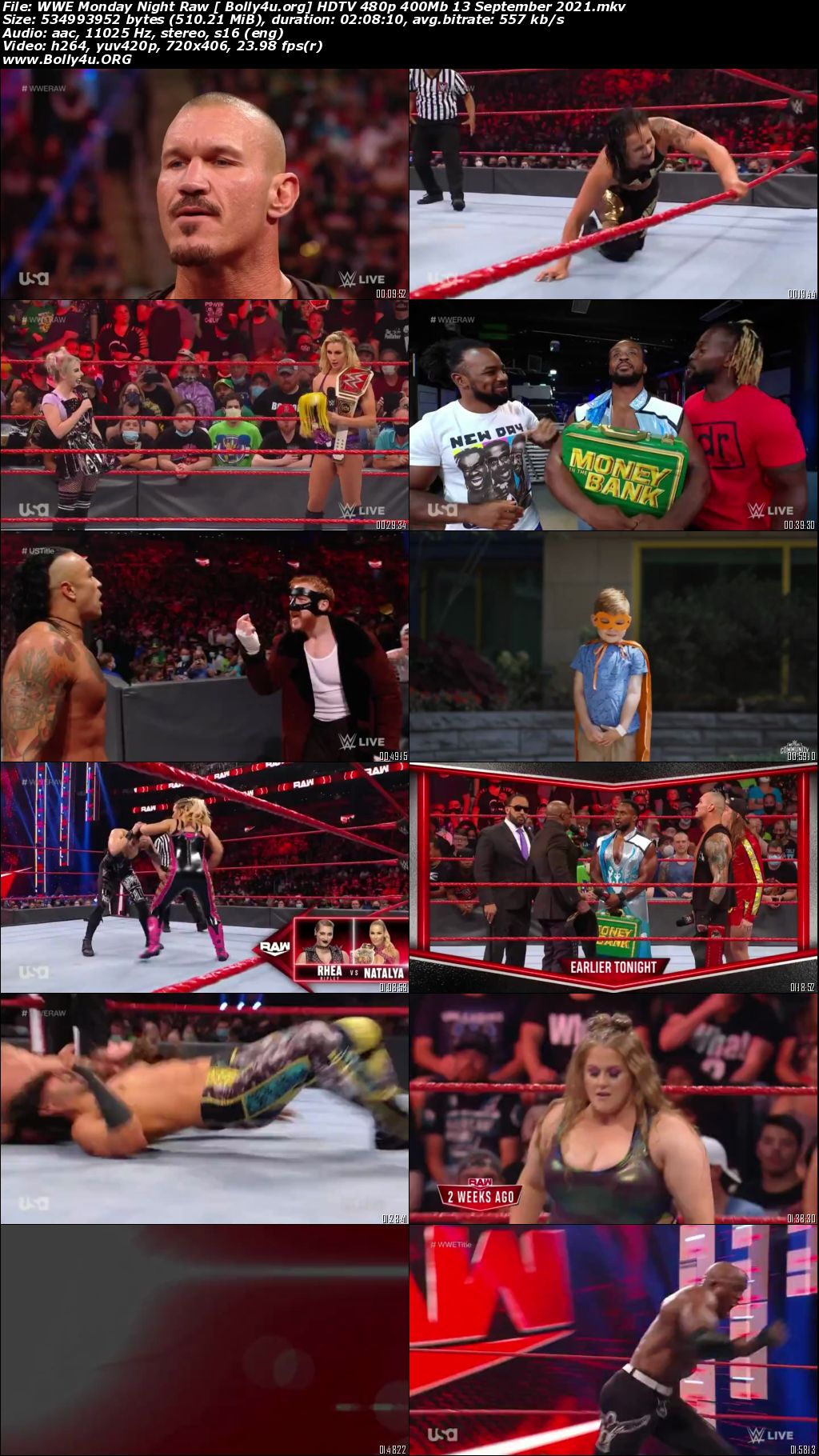 WWE Monday Night Raw HDTV 480p 400Mb 13 September 2021 Download