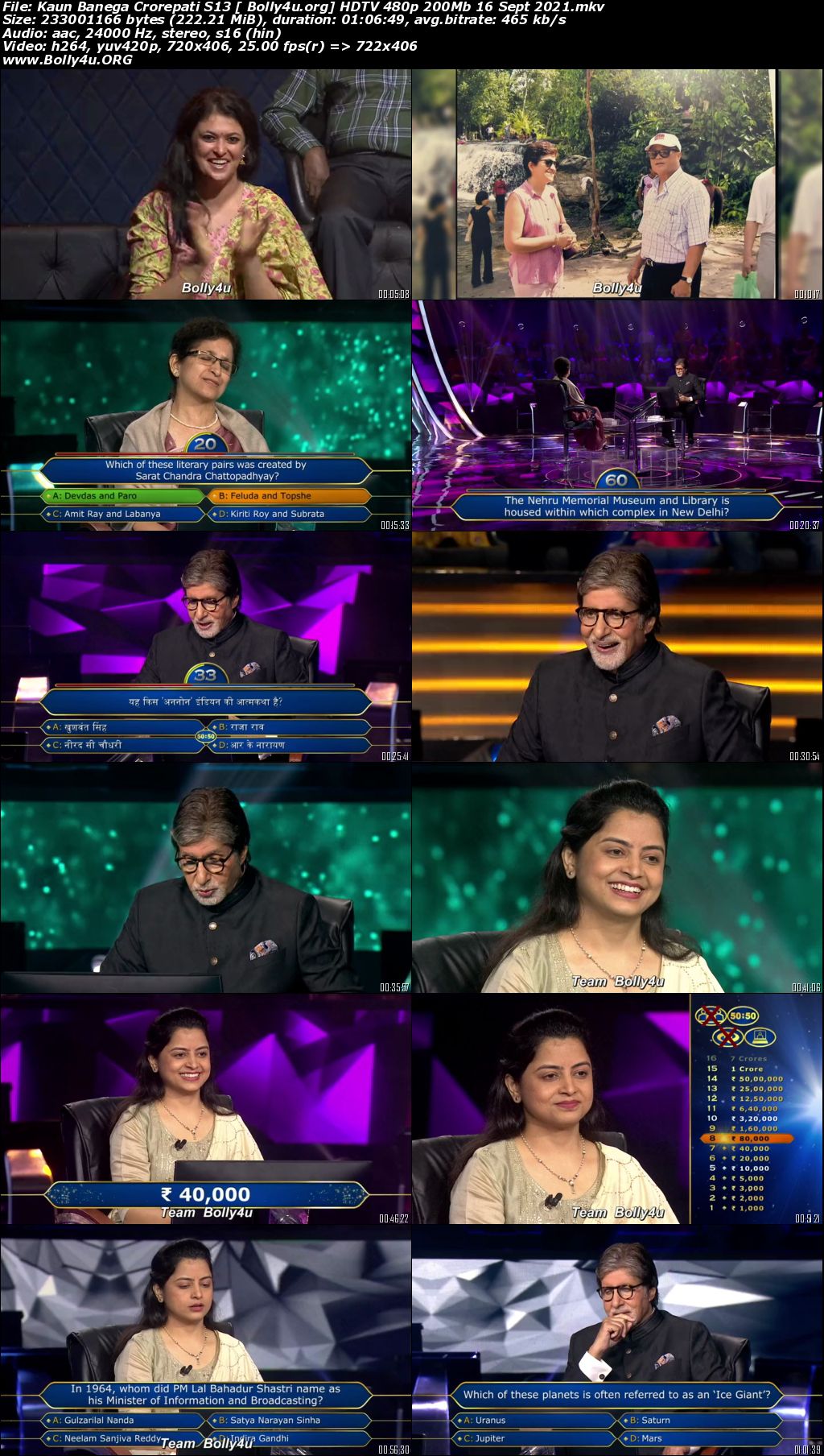 Kaun Banega Crorepati S13 HDTV 480p 200Mb 16 Sept 2021 Download