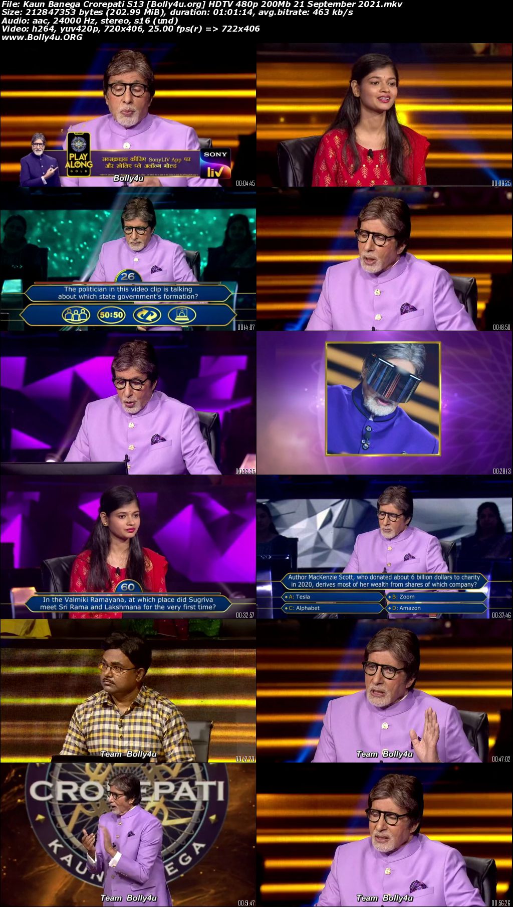 Kaun Banega Crorepati S13 HDTV 480p 200Mb 21 September 2021 Download