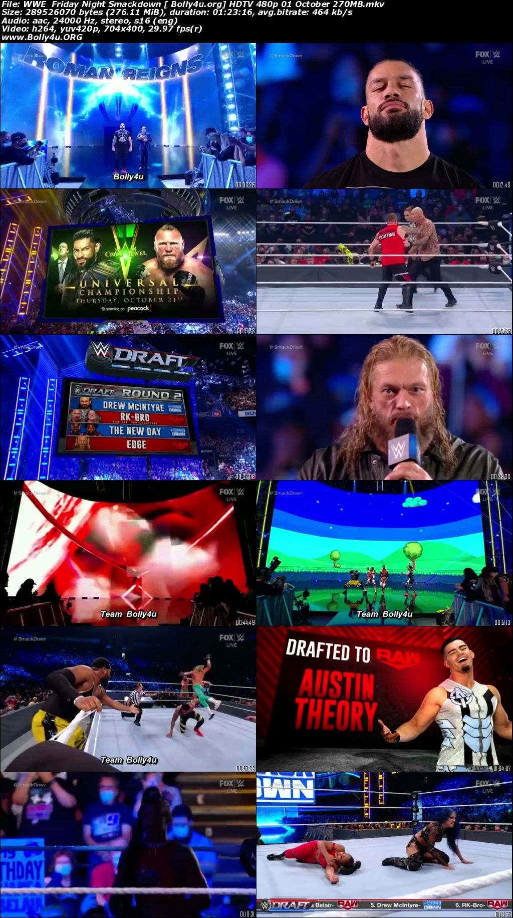 WWE Friday Night Smackdown HDTV 270MB 480p 01 October 2021 Download
