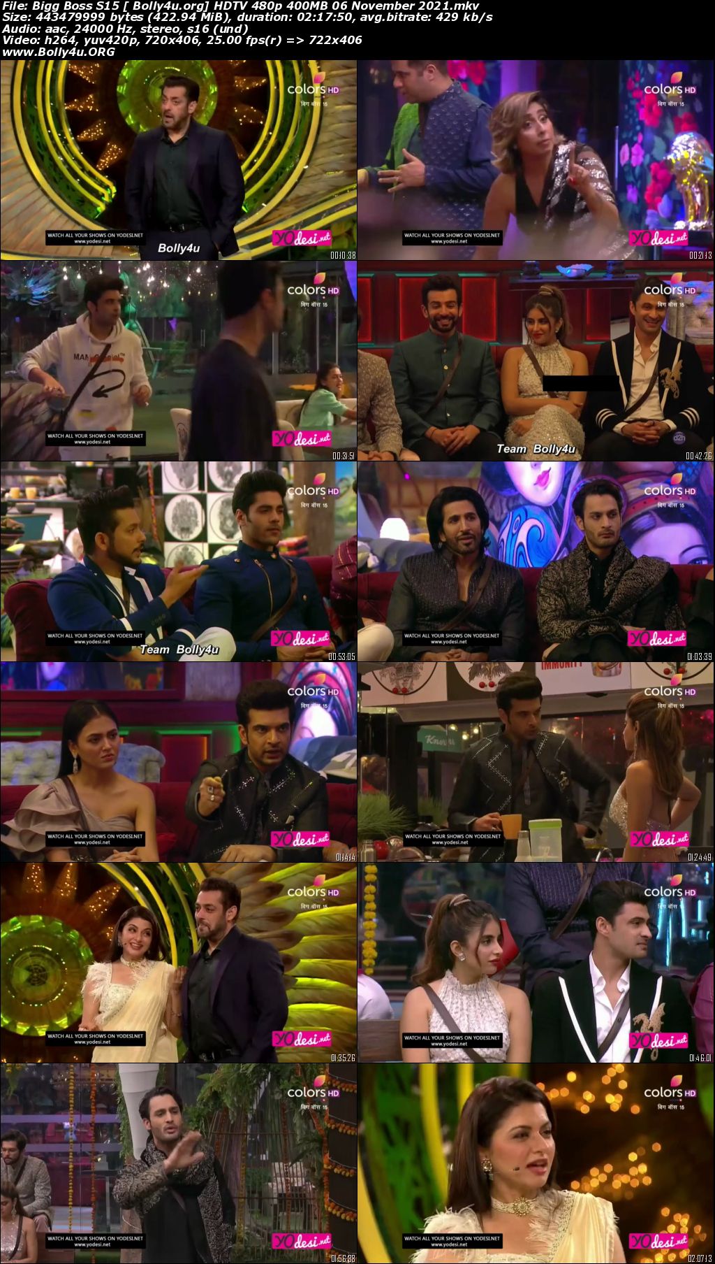 Bigg Boss S15 HDTV 480p 400MB 06 November 2021 Download