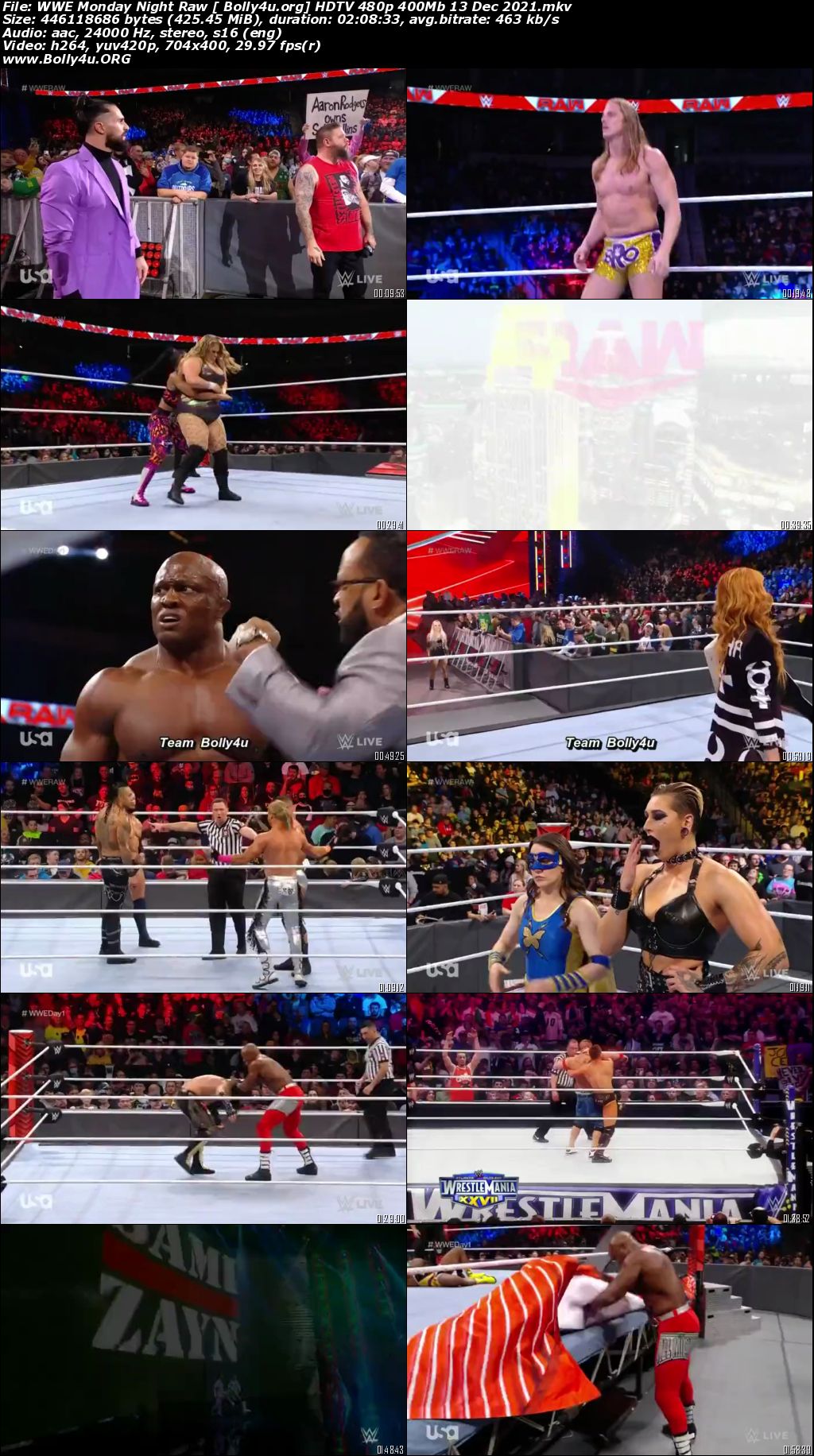 WWE Monday Night Raw HDTV 480p 400Mb 13 Dec 2021 Download