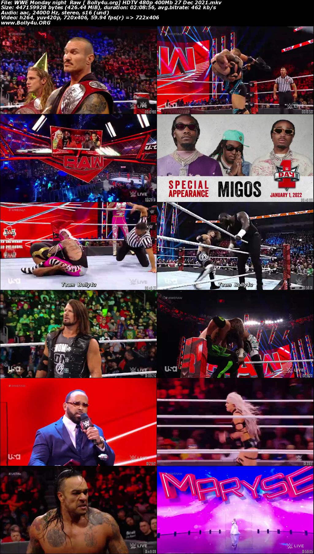WWE Monday Night Raw HDTV 480p 400Mb 27 Dec 2021 Download