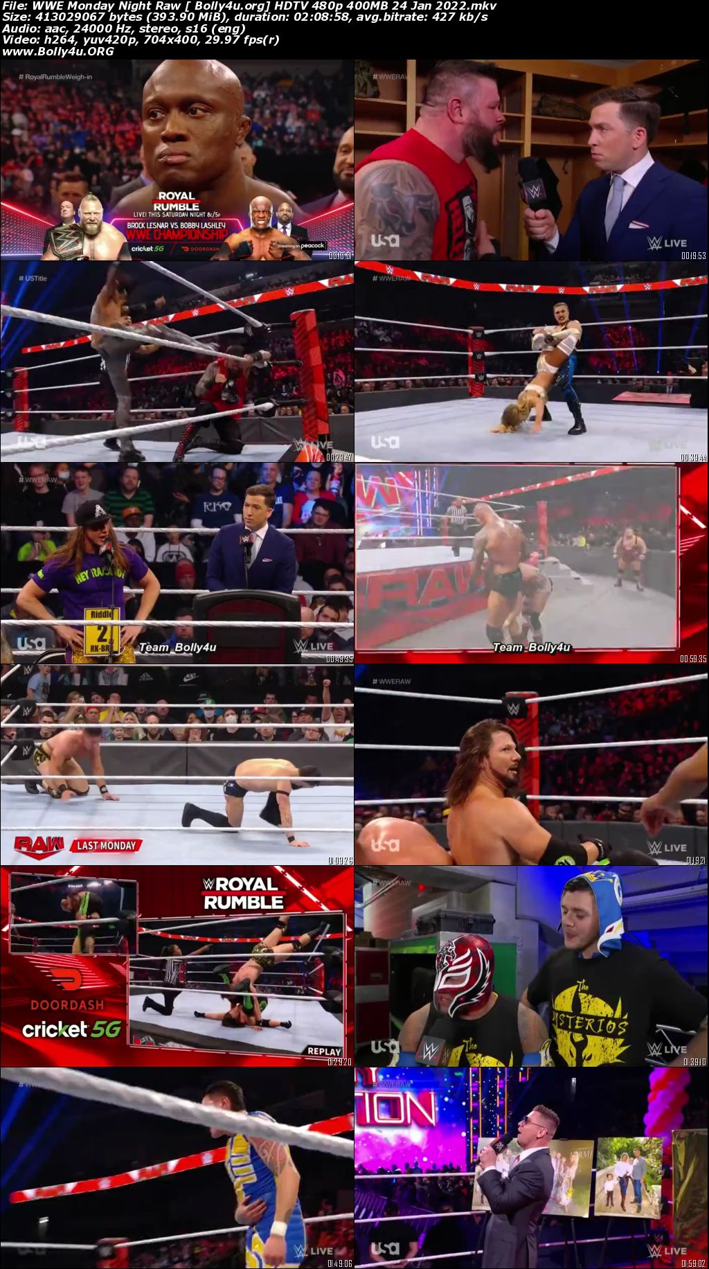 WWE Monday Night Raw HDTV 480p 400MB 24 Jan 2022 Download