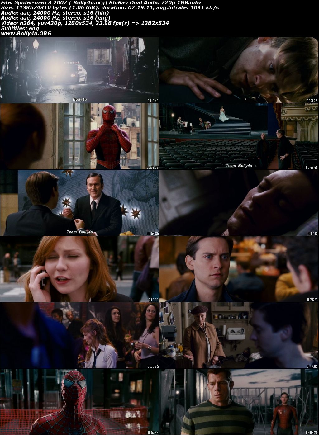 Spider-Man 3 2007 BRRip 1GB Hindi Dual Audio 720p Download