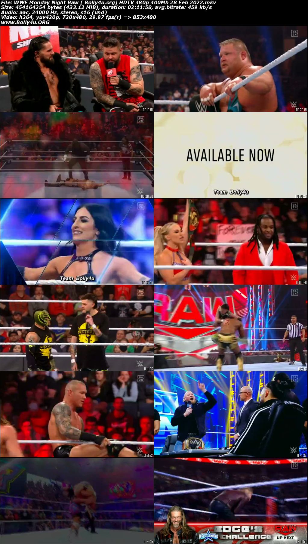 WWE Monday Night Raw HDTV 480p 400Mb 28 Feb 2022 Download