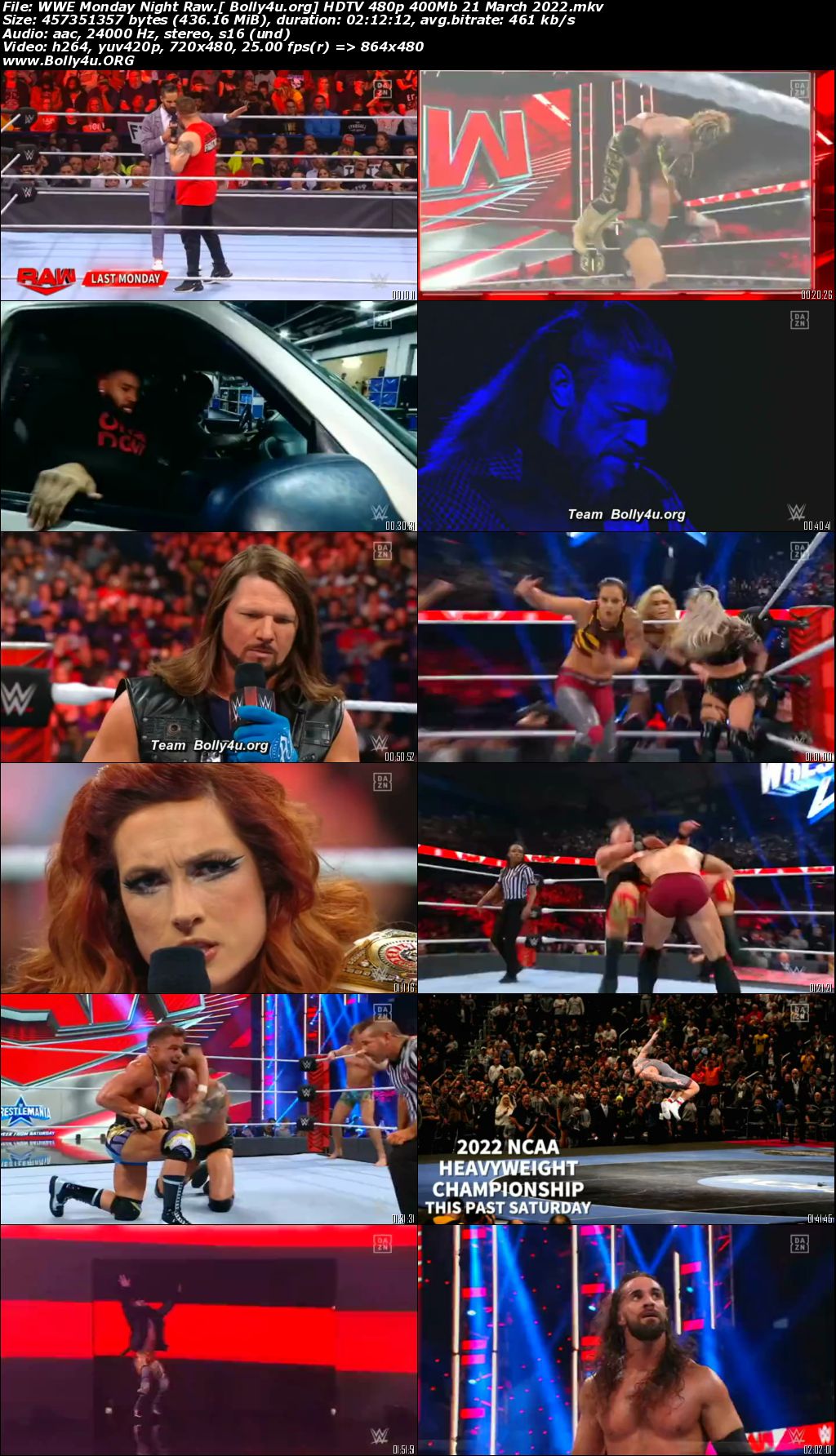 WWE Monday Night Raw HDTV 480p 400Mb 21 March 2022 Download