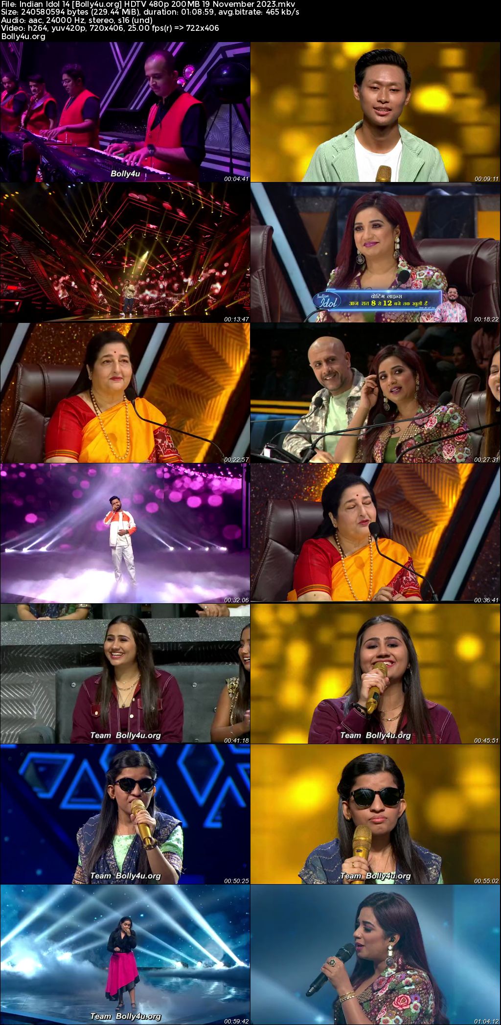 Indian Idol 14 HDTV 480p 200MB 19 November 2023 Download